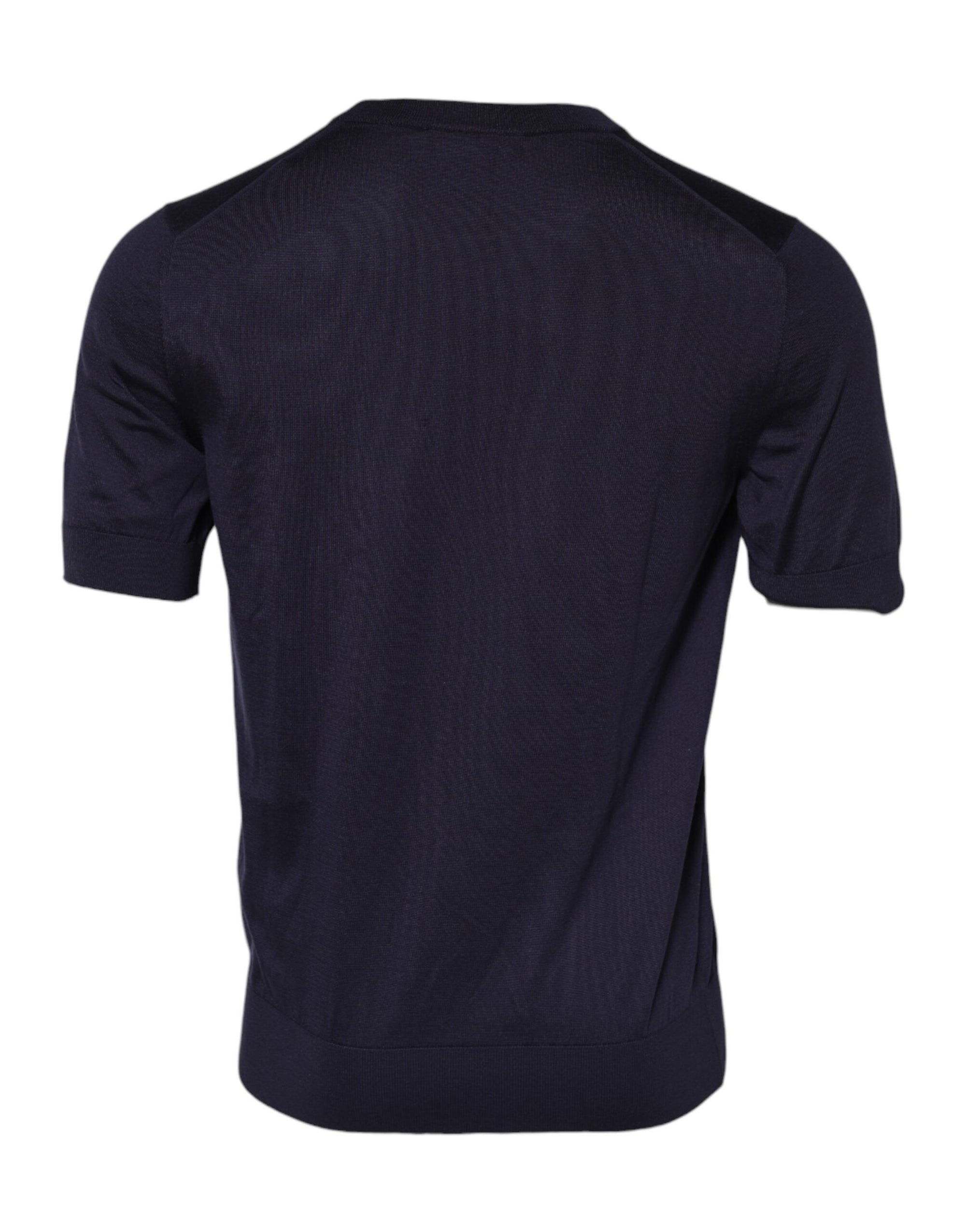 Dolce & Gabbana Dark Blue Silk Crew Neck Short Sleeves T-shirt