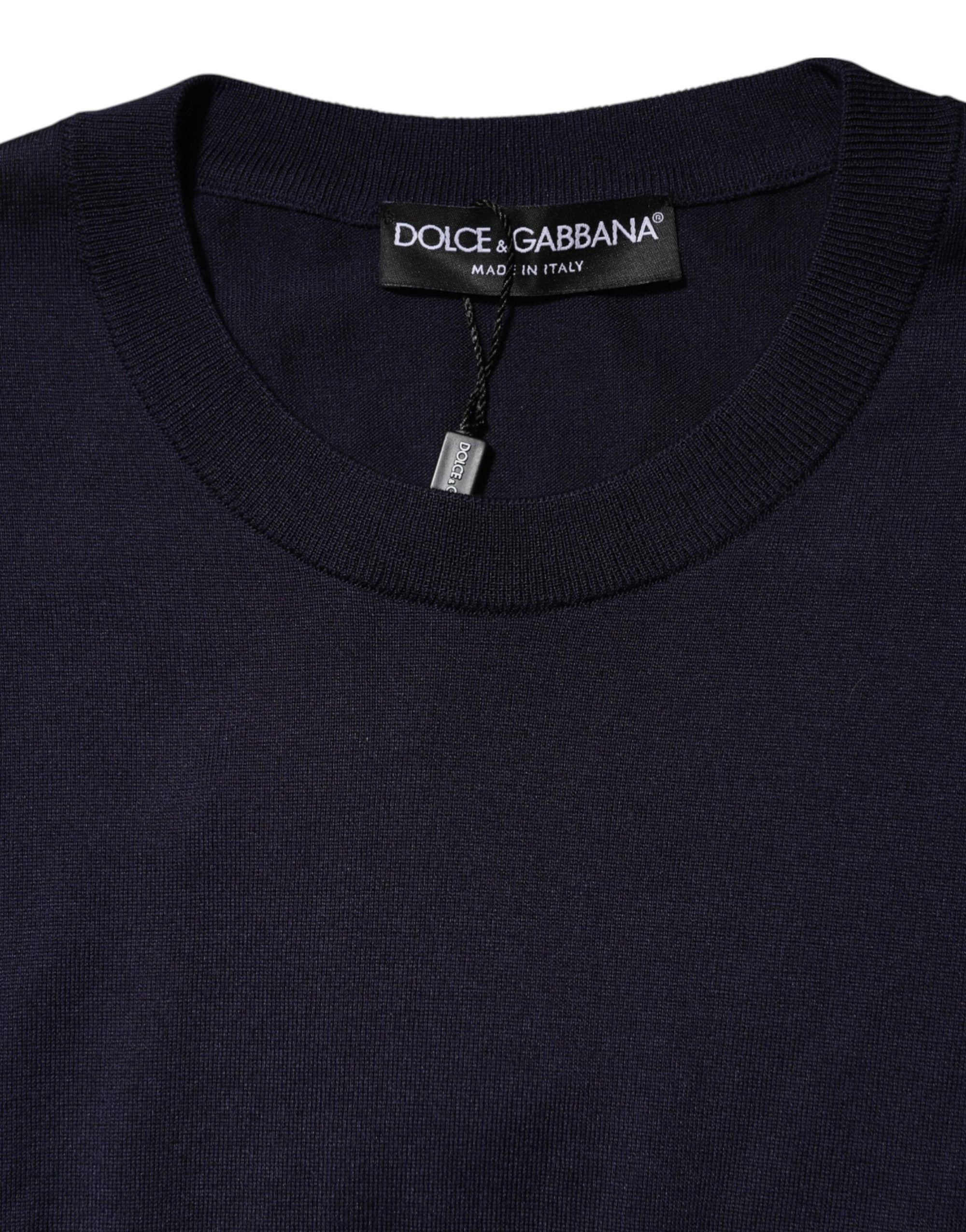 Dolce & Gabbana Dark Blue Silk Crew Neck Short Sleeves T-shirt