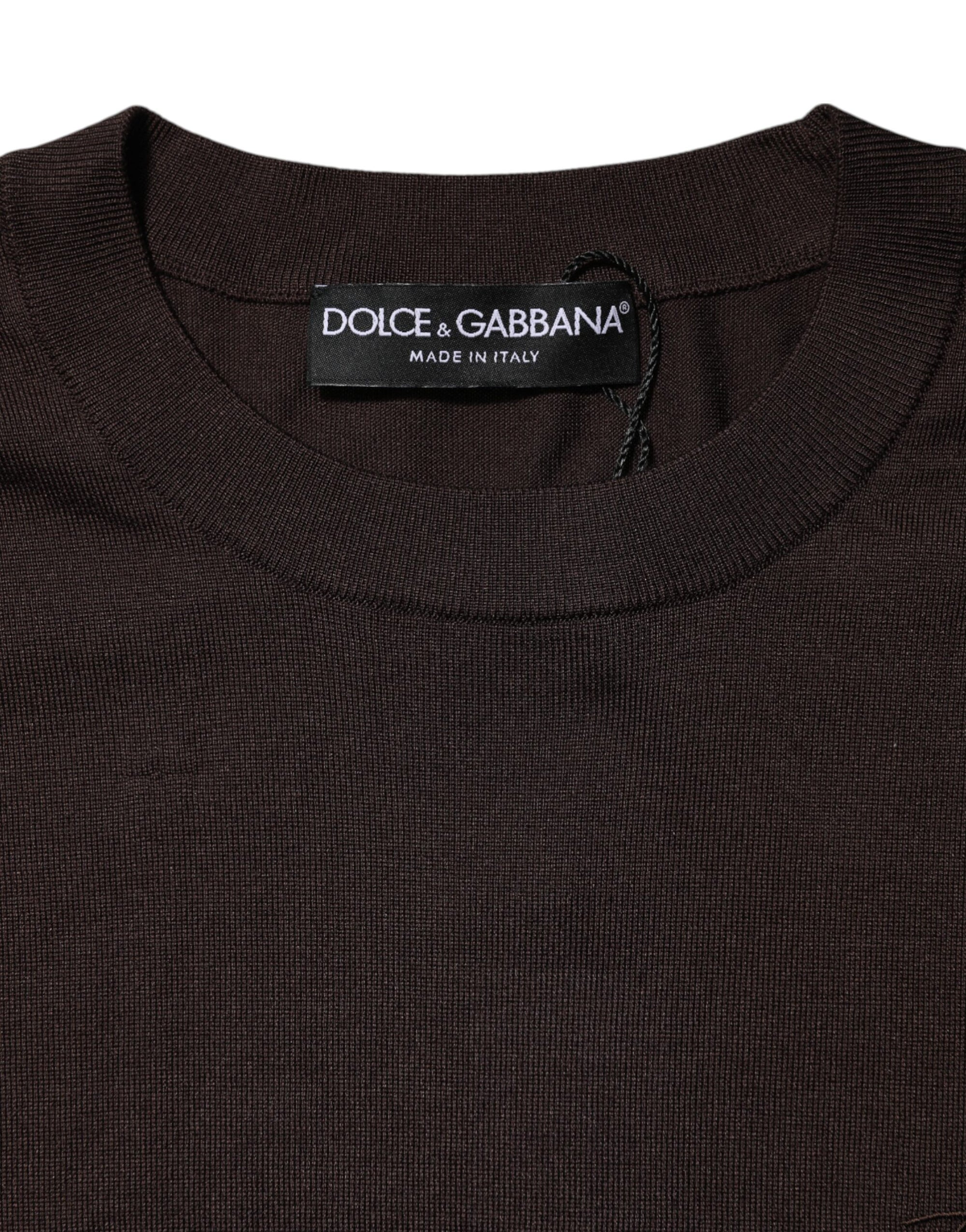 Dolce & Gabbana Brown Silk Crew Neck Short Sleeves T-shirt