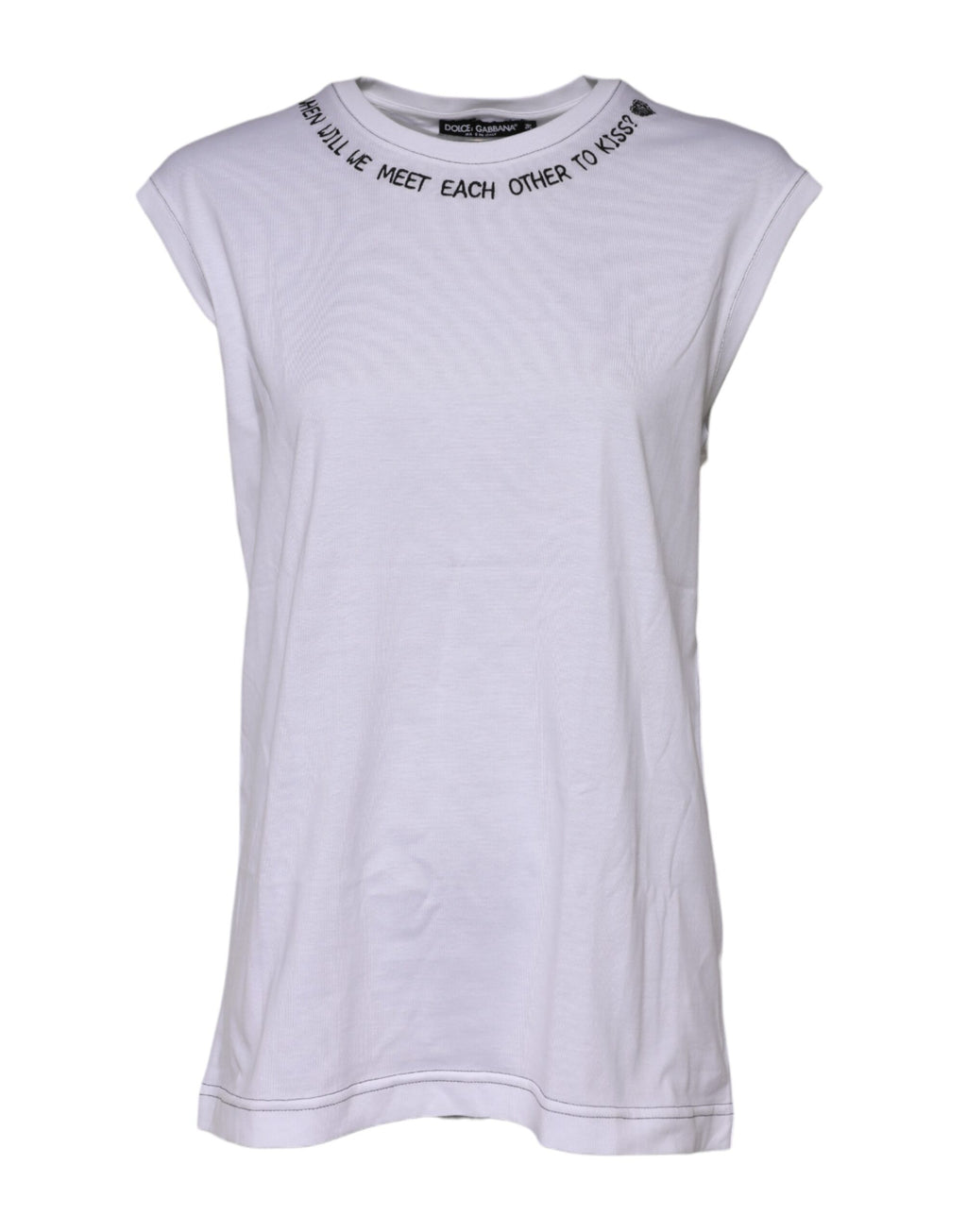 Dolce & Gabbana White Cotton Sleeveless Printed Tank T-shirt