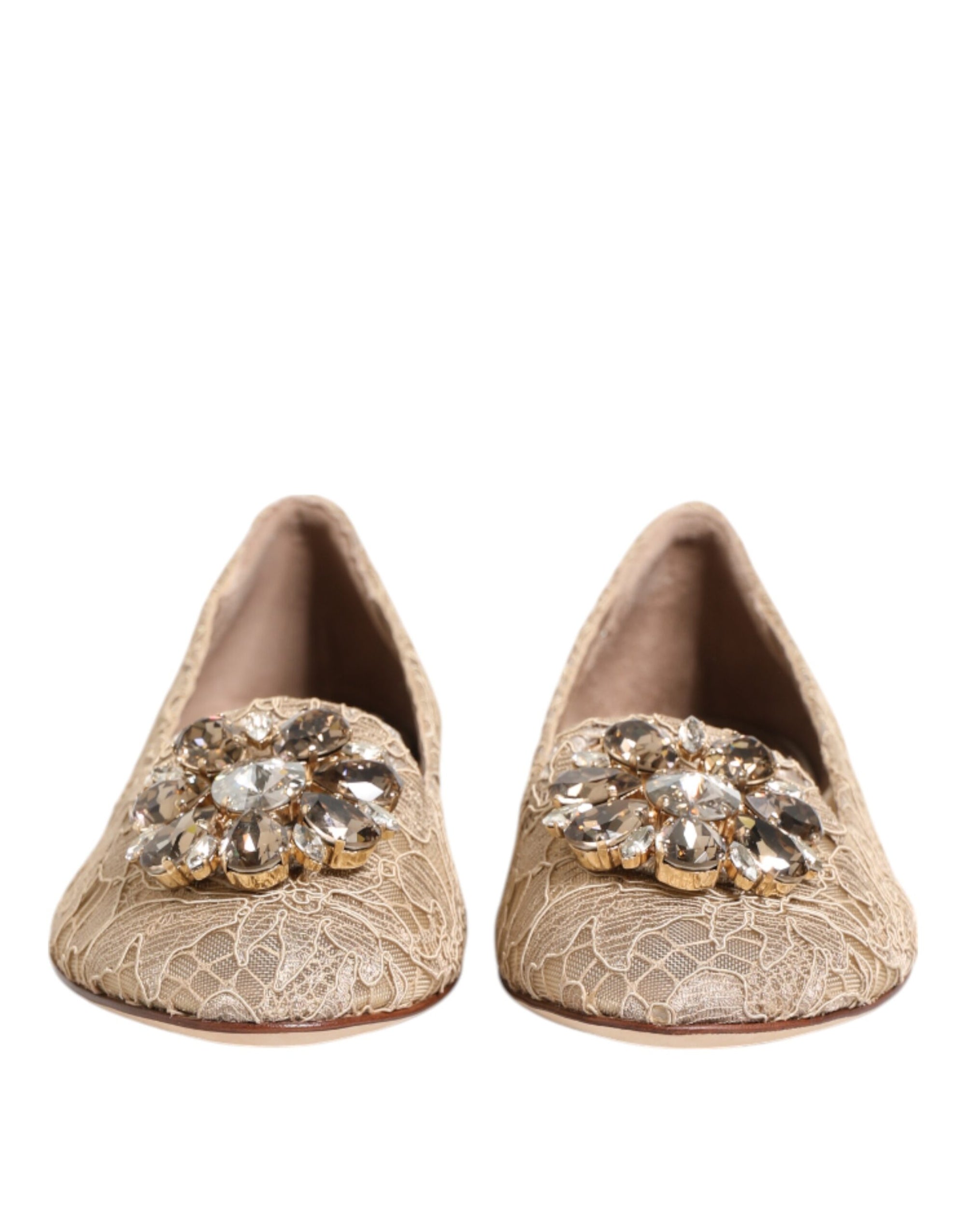 Dolce & Gabbana Ivory Taormina Lace Crystals Flats Shoes