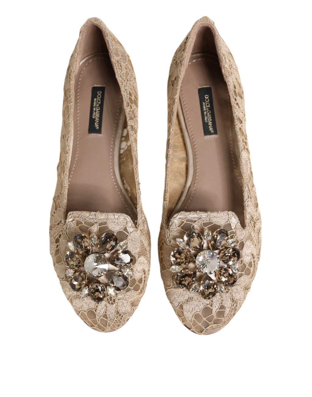 Dolce & Gabbana Ivory Taormina Lace Crystals Flats Shoes
