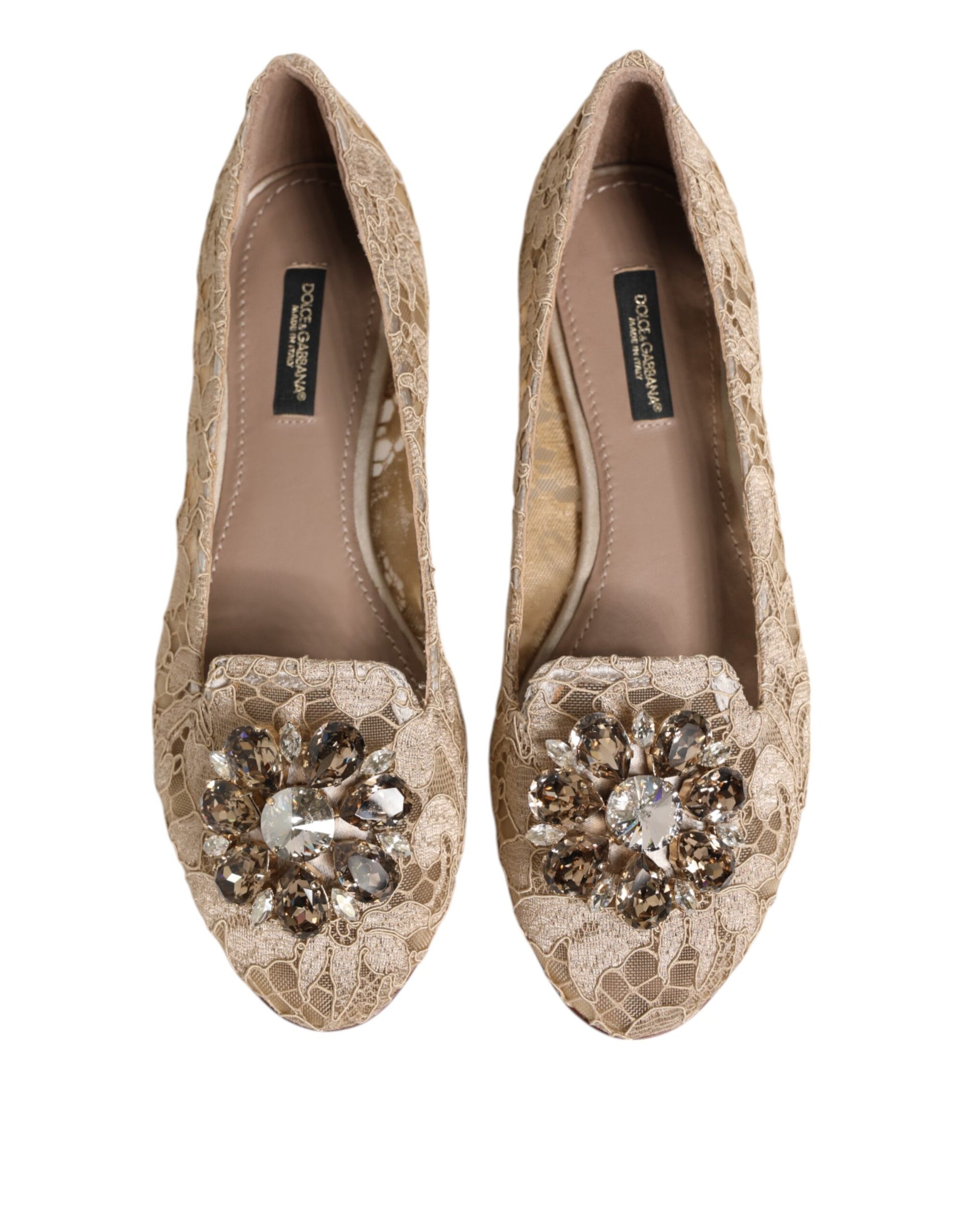 Dolce & Gabbana Ivory Taormina Lace Crystals Flats Shoes