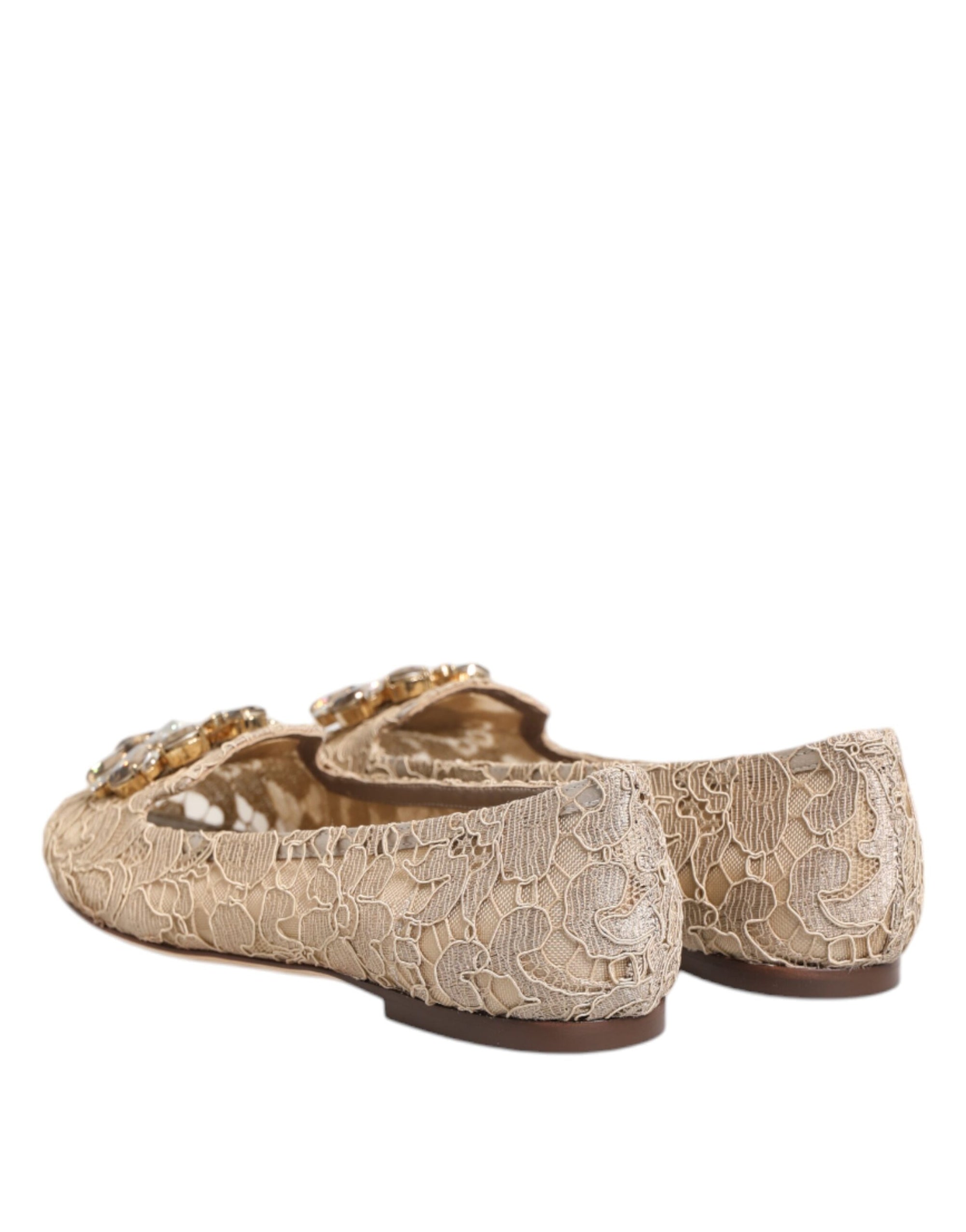 Dolce & Gabbana Ivory Taormina Lace Crystals Flats Shoes