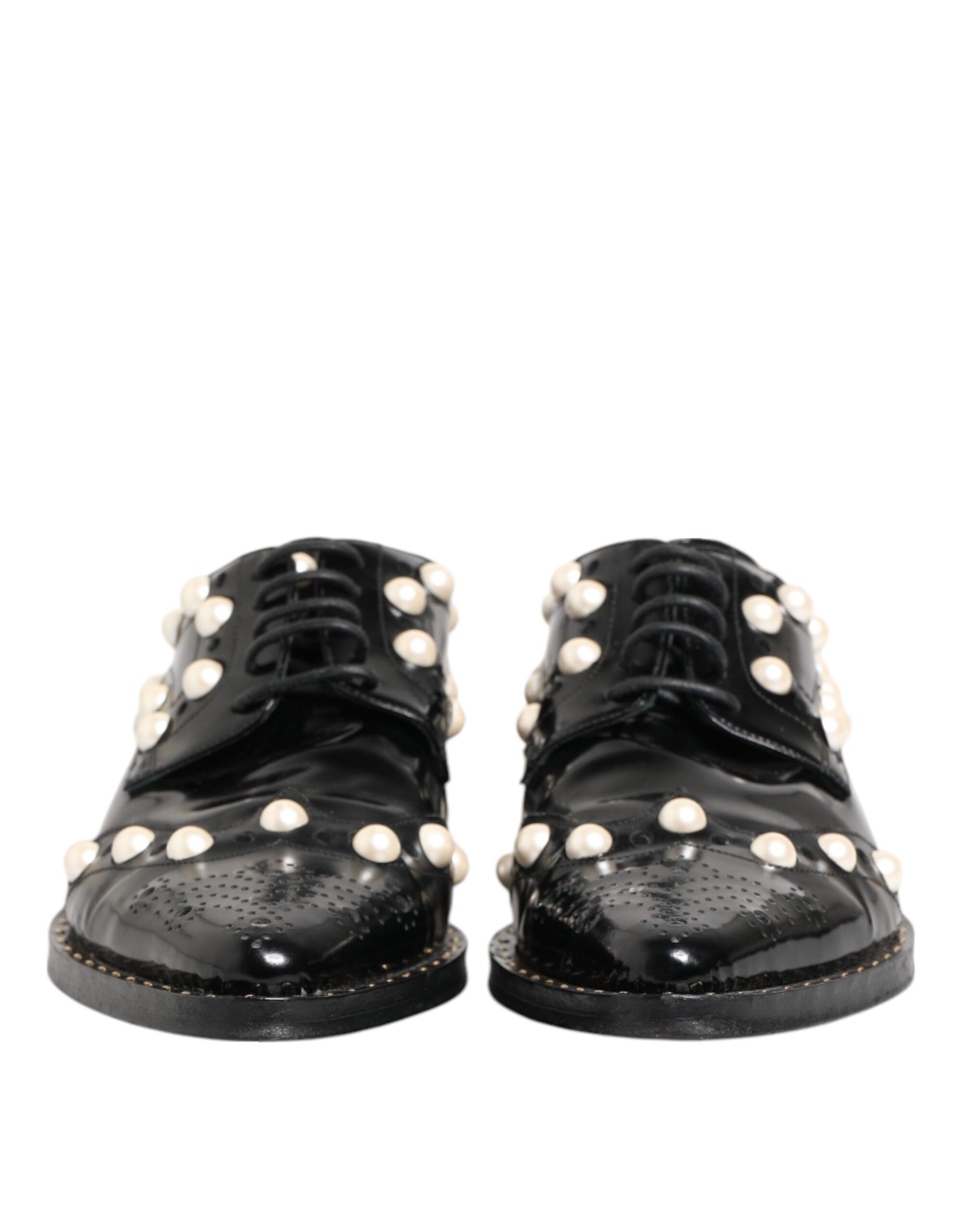 Dolce & Gabbana Black Leather Faux Pearl Dress Broque Shoes