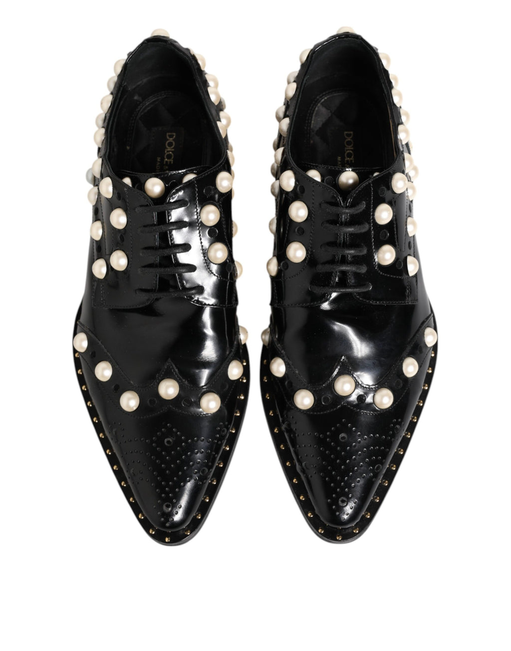 Dolce & Gabbana Black Leather Faux Pearl Dress Broque Shoes