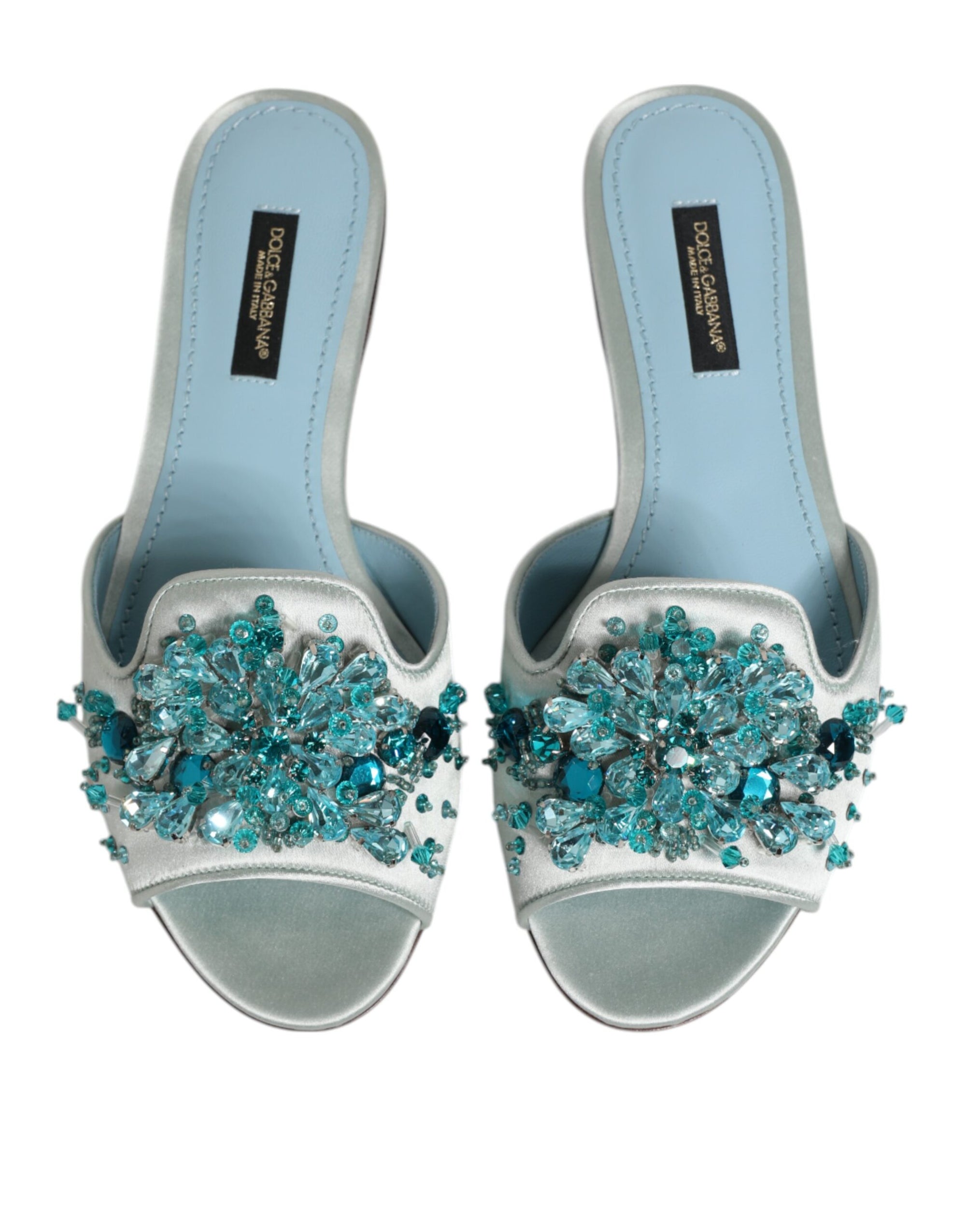 Dolce & Gabbana Silver Blue Leather Bead Embellish Slide Shoes