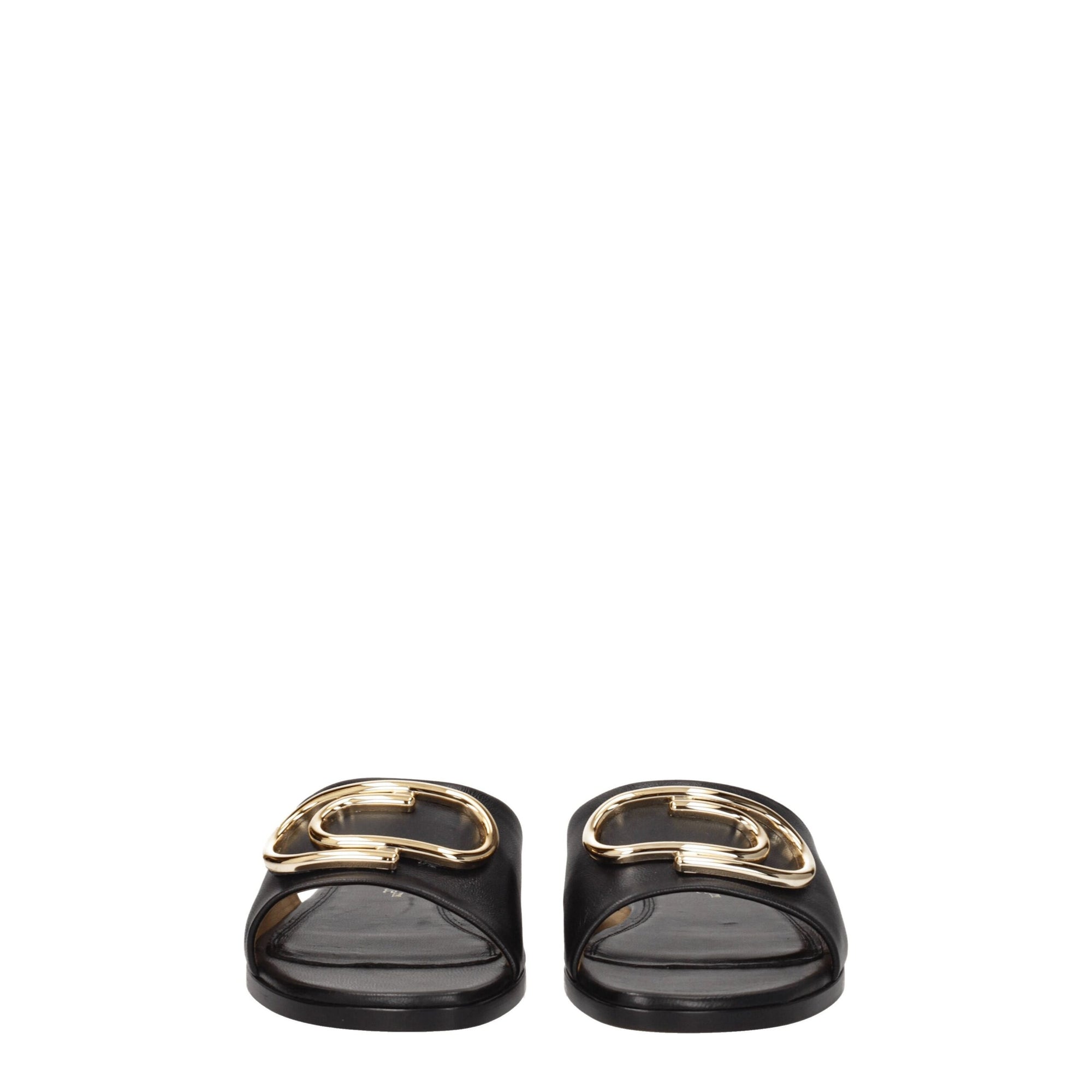 Off-White Black Leather Slippers Sandals