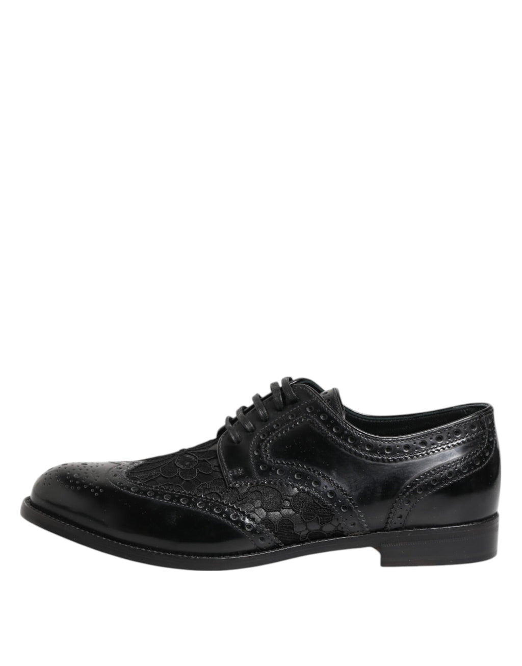 Dolce & Gabbana Black Leather Floral Lace Dress Formal Shoes