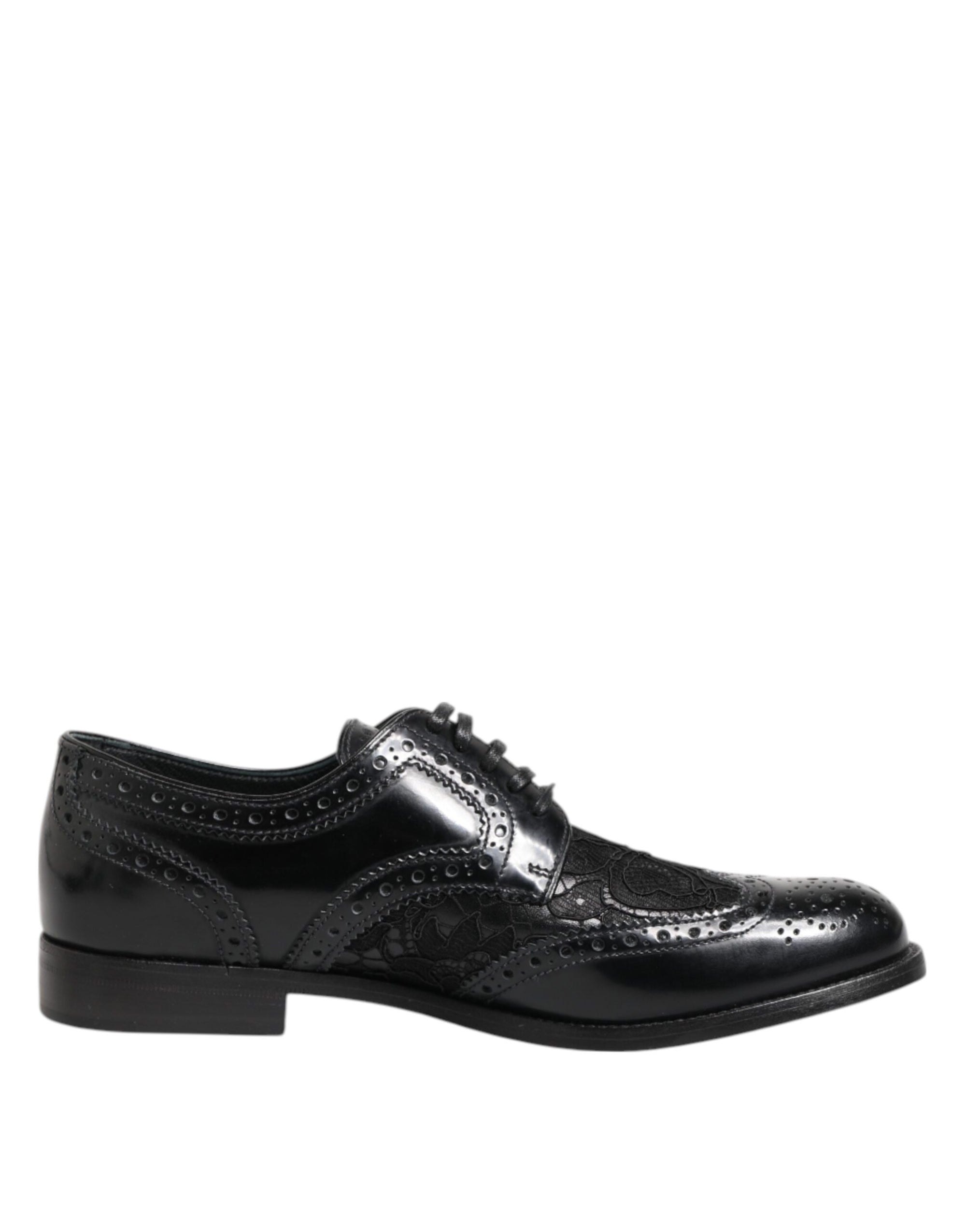 Dolce & Gabbana Black Leather Floral Lace Dress Formal Shoes