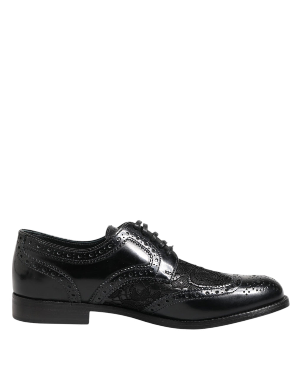 Dolce & Gabbana Black Leather Floral Lace Dress Formal Shoes
