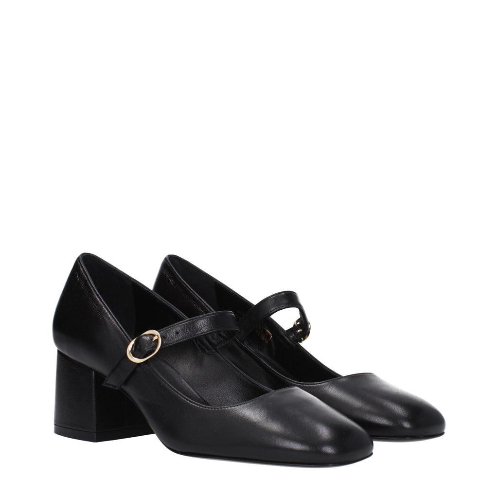 Stuart Weitzman Black Leather Mid Heel Pumps