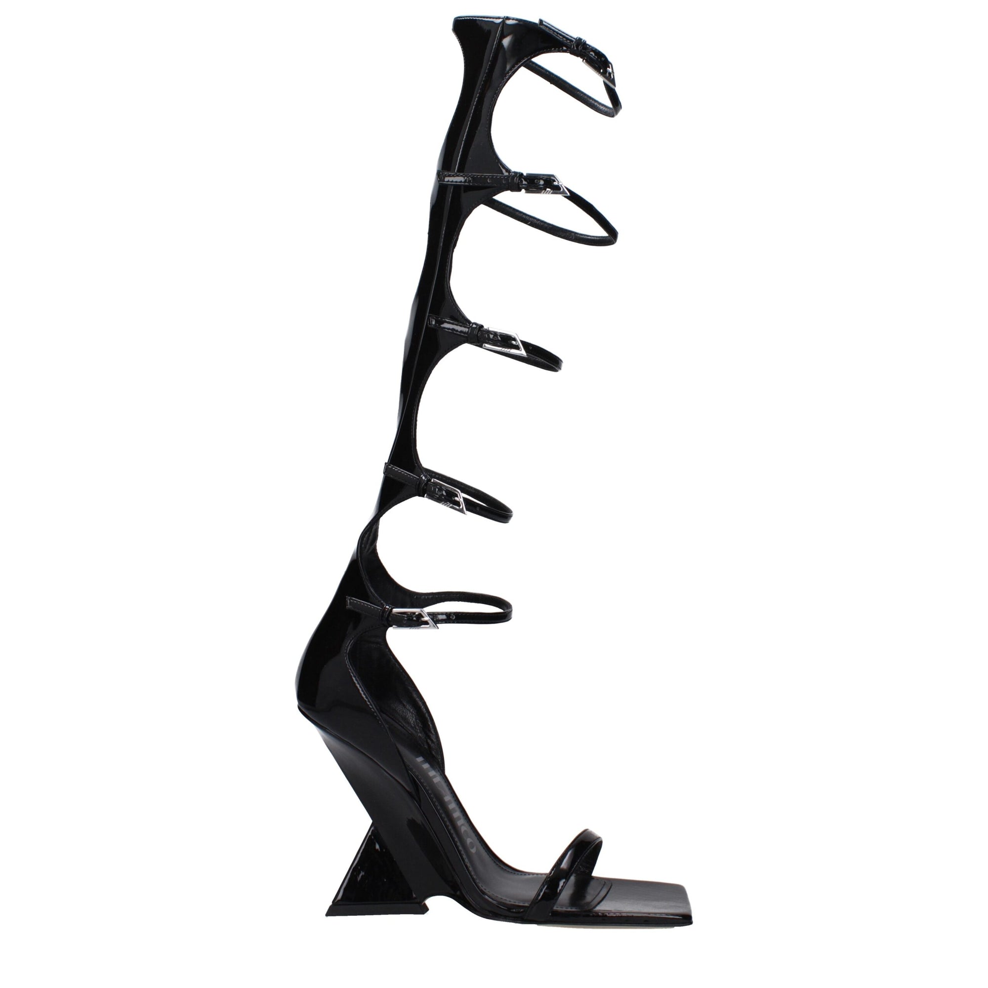 The Attico Black Leather Stiletto Heels Sandals