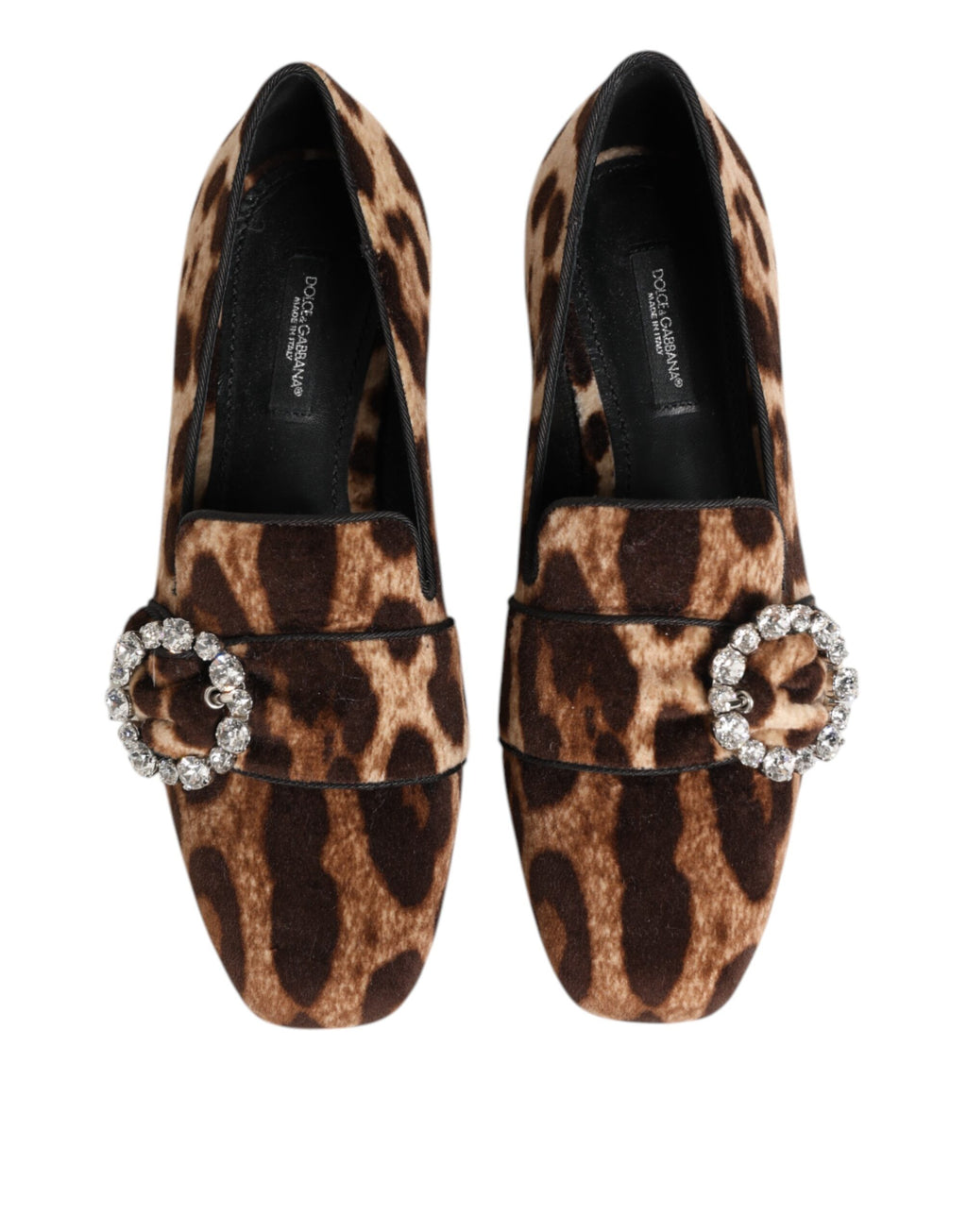 Dolce & Gabbana Brown Leopard Print Crystals Loafers Flats Shoes