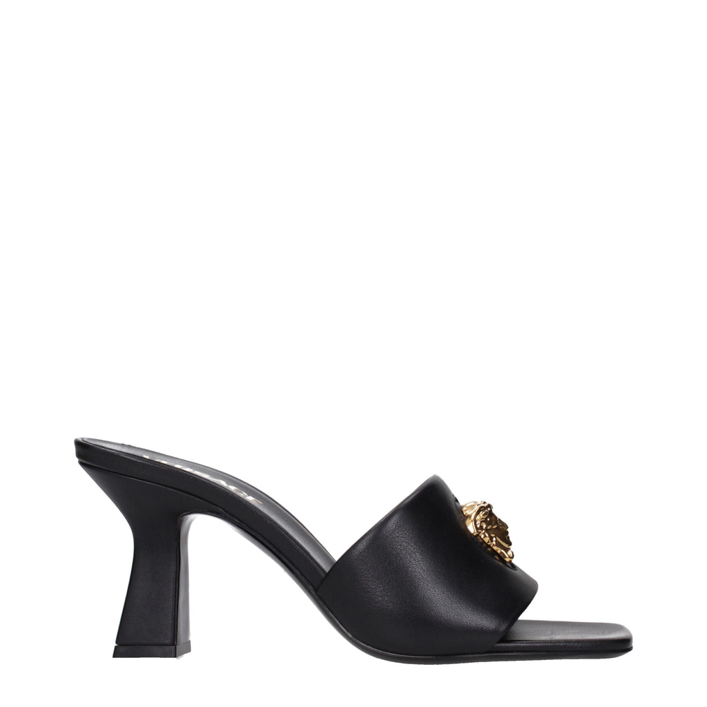 Versace Black Leather Stiletto Heels Sandals