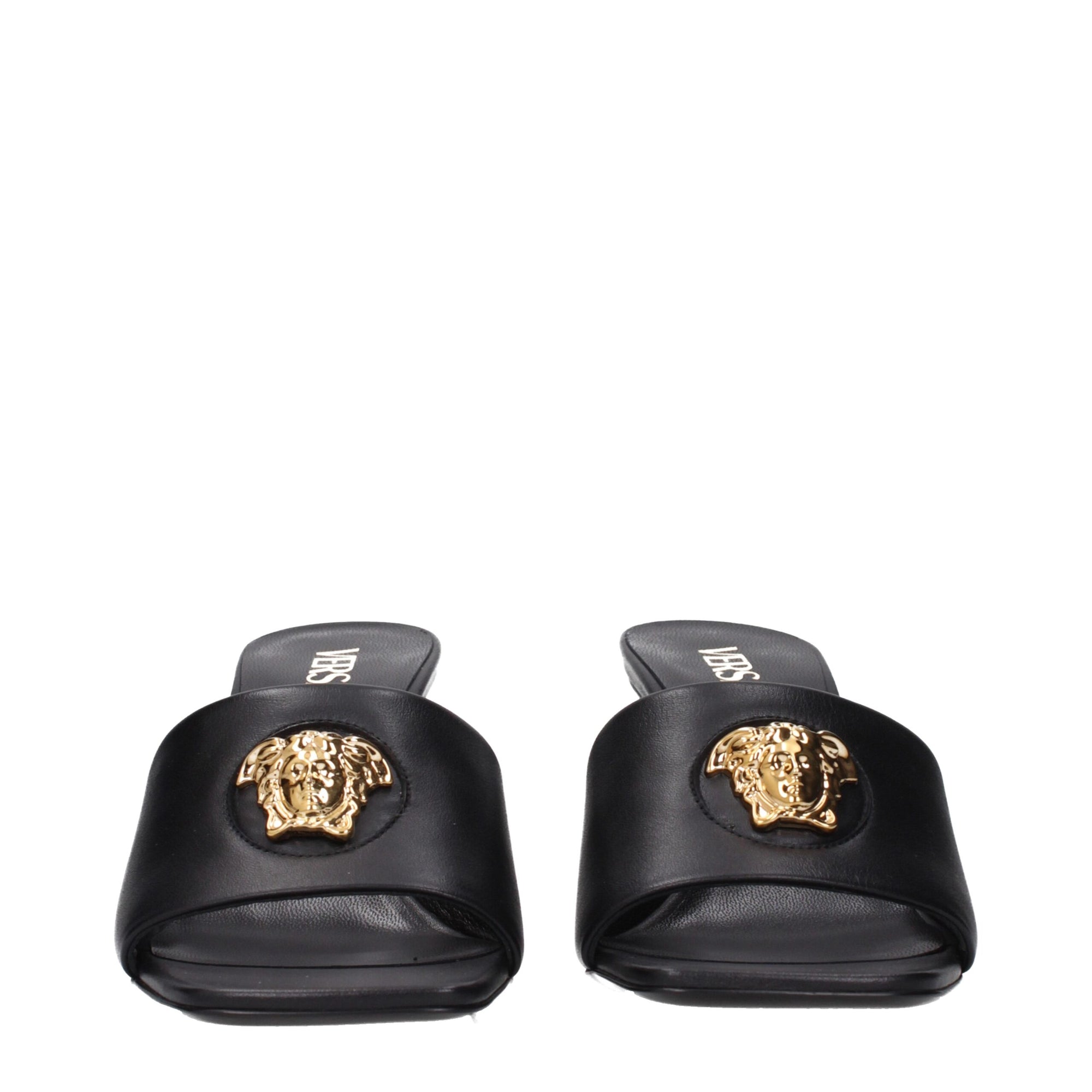 Versace Black Leather Stiletto Heels Sandals