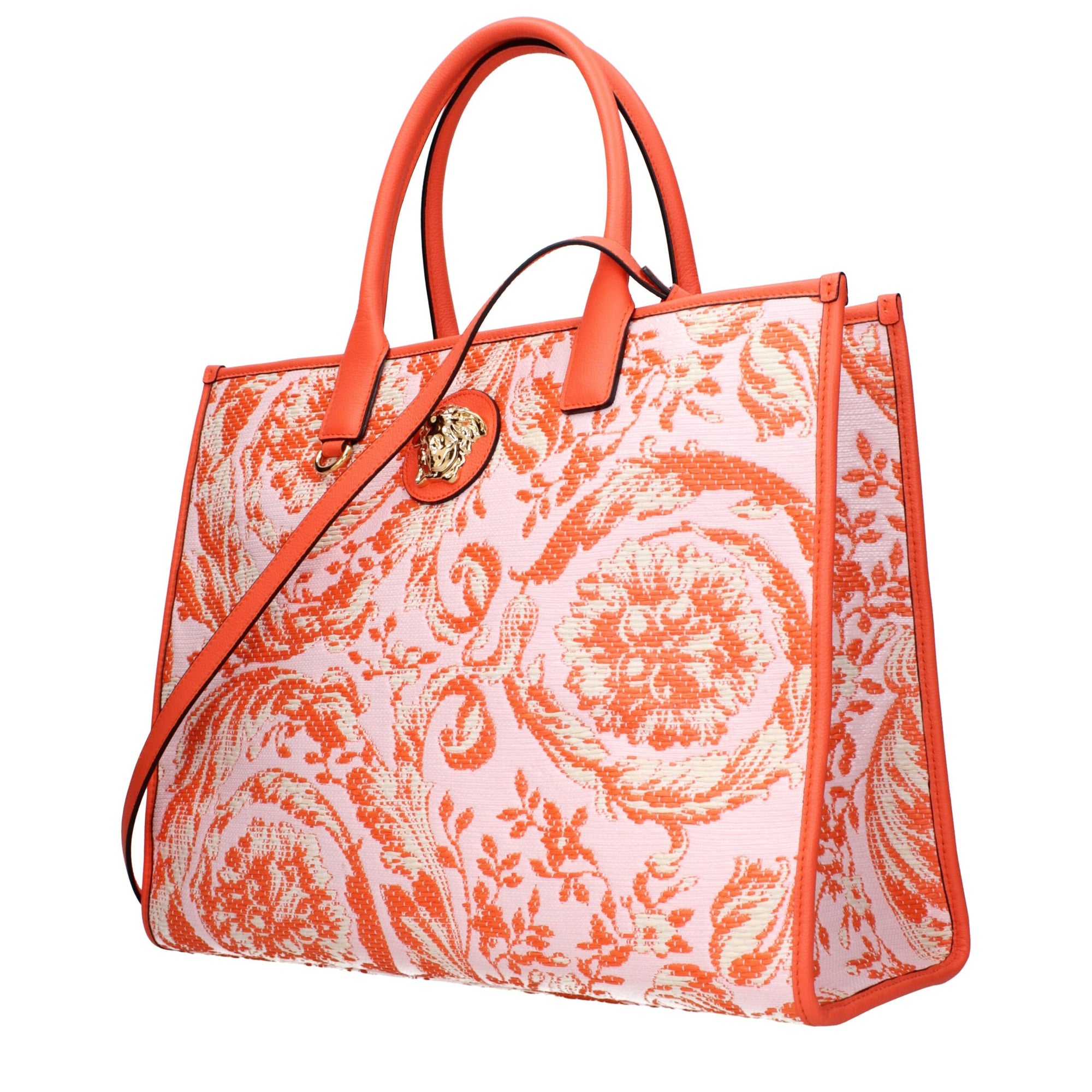 Versace Orange Fabric Shoulder Bags
