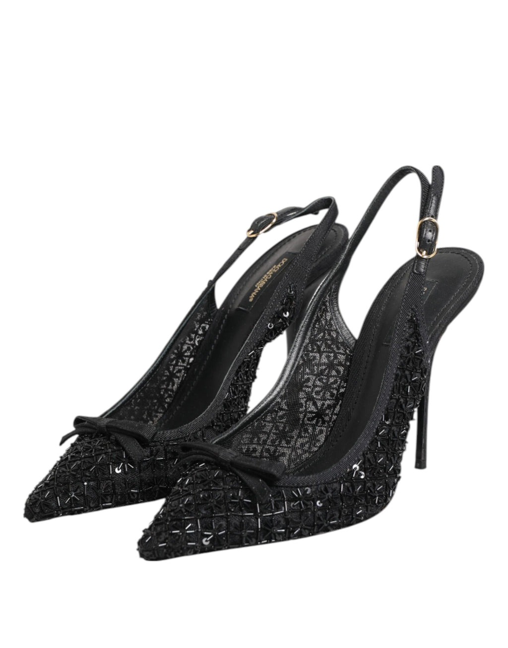 Dolce & Gabbana Black Tulle Ricamo Heels Slingbacks Shoes