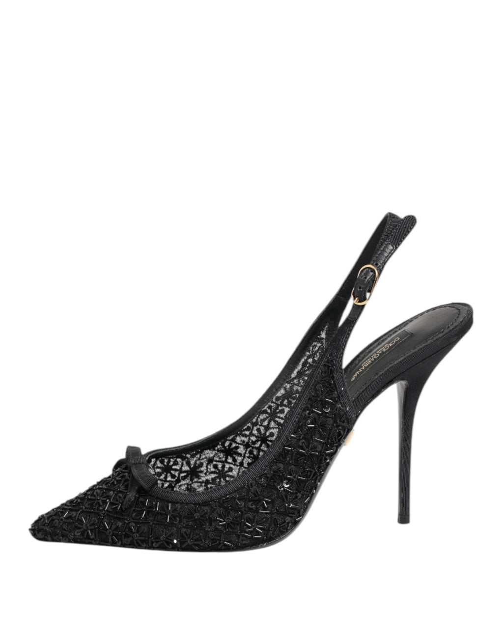 Dolce & Gabbana Black Tulle Ricamo Heels Slingbacks Shoes