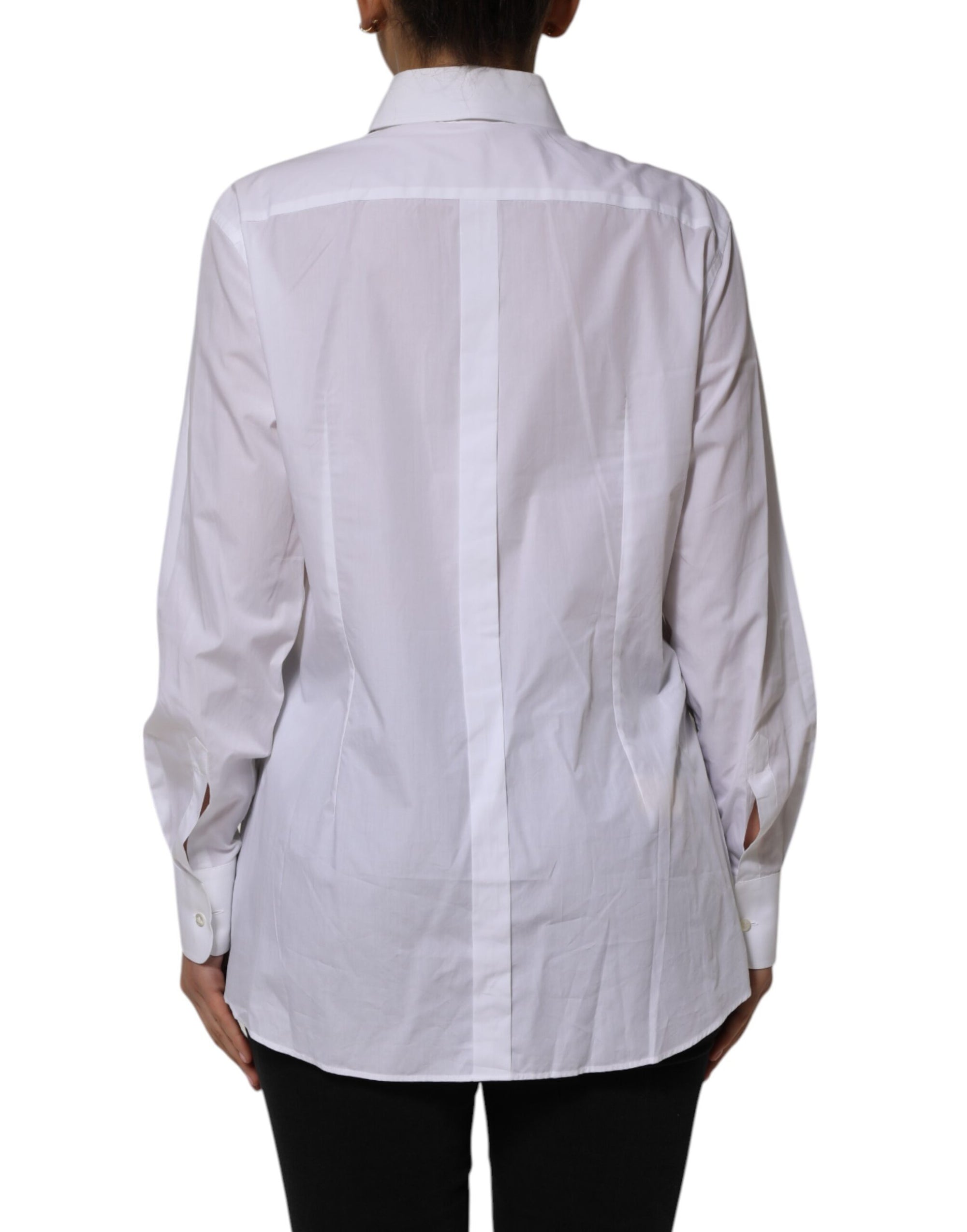 Dolce & Gabbana White Cotton Collared Long Sleeves Shirt Top