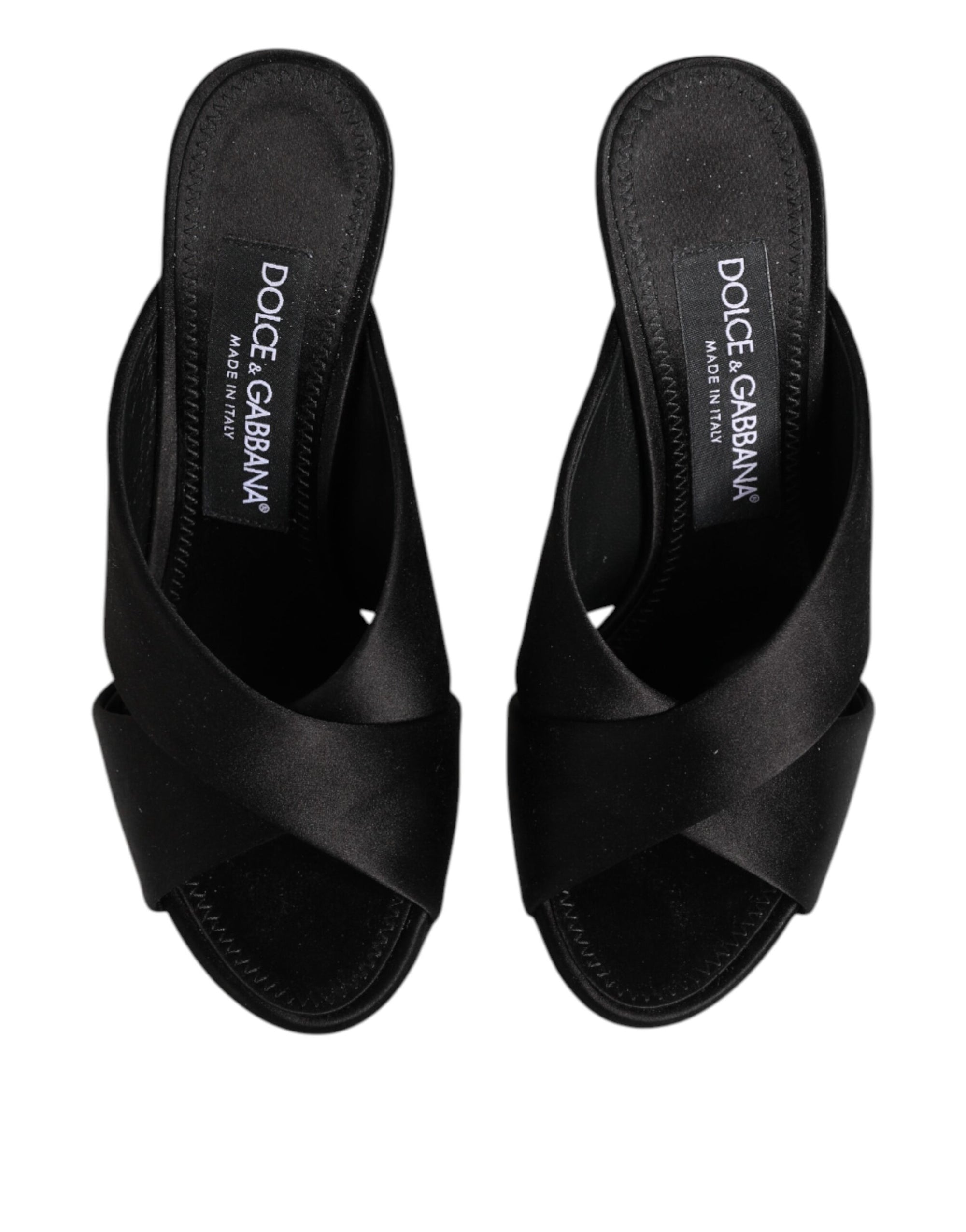 Dolce & Gabbana Black Logo KEIRA Satin Slides Sandals Shoes