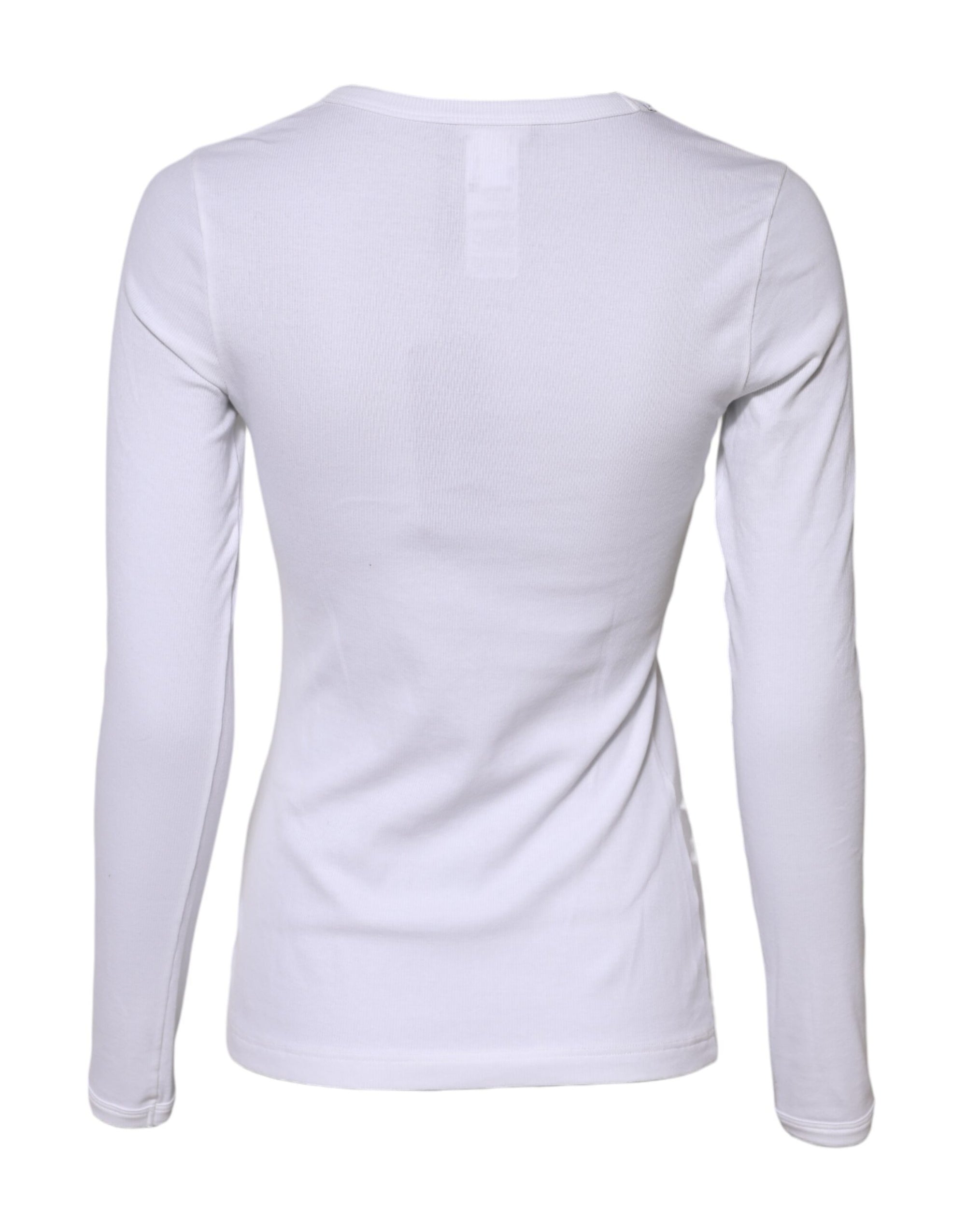 Dolce & Gabbana White Cotton Knit Round Neck Long Sleeves T-shirt