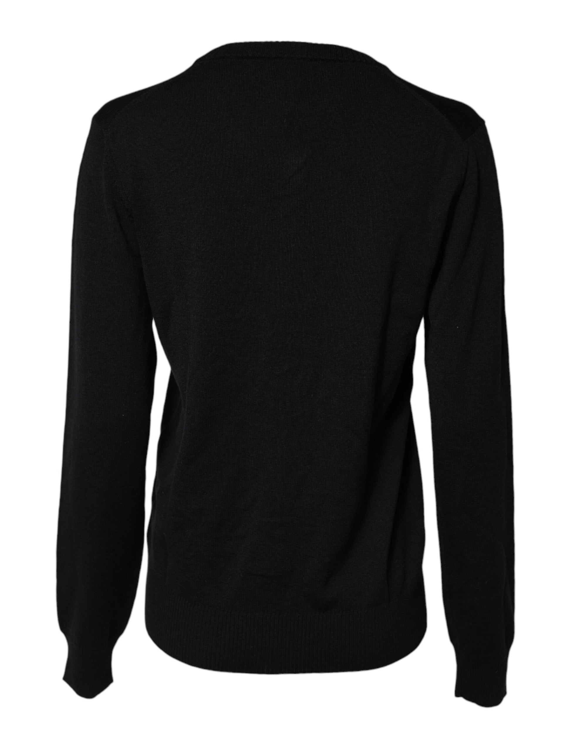 Dolce & Gabbana Black Wool Knit Crew Neck Cardigan Sweater
