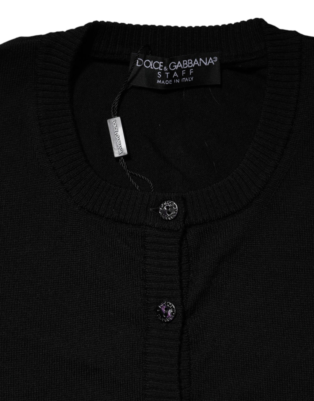 Dolce & Gabbana Black Wool Knit Crew Neck Cardigan Sweater