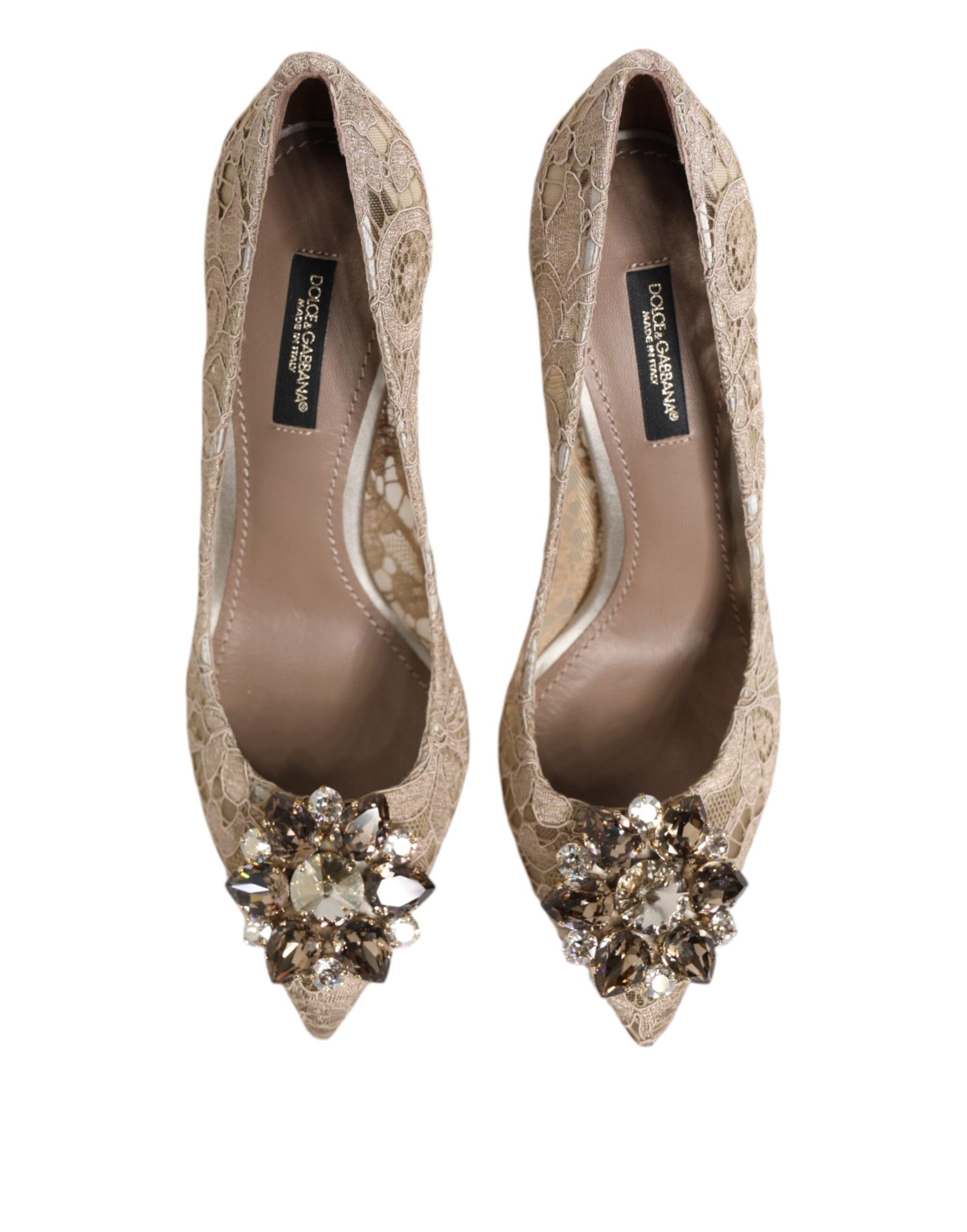 Dolce & Gabbana Beige Taormina Lace Crystal Heels Pumps Shoes