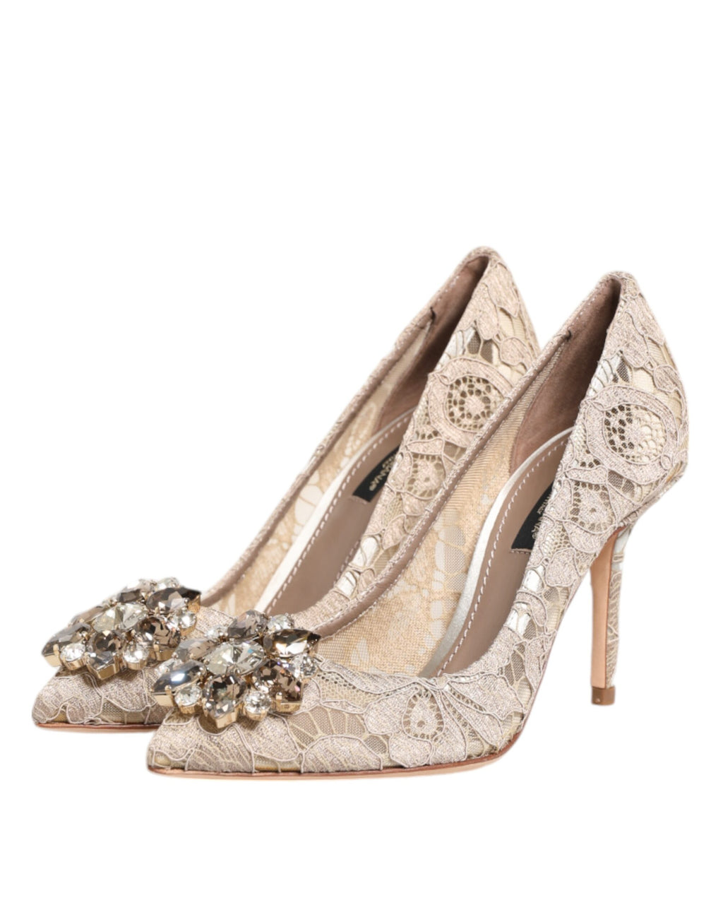 Dolce & Gabbana Beige Taormina Lace Crystal Heels Pumps Shoes
