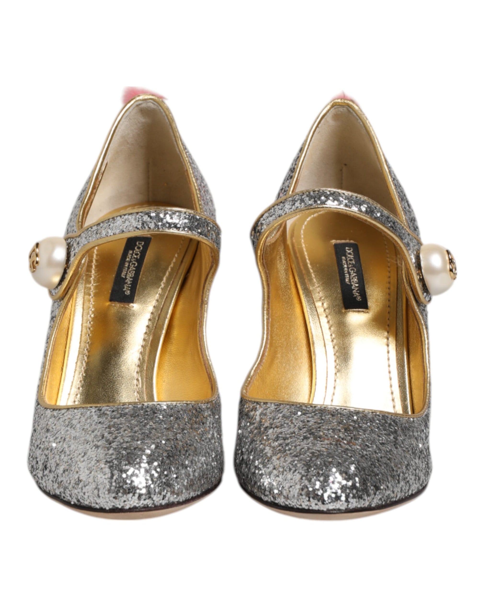 Dolce & Gabbana Silver Glitter Mink Fur VALLY Pump Shoes
