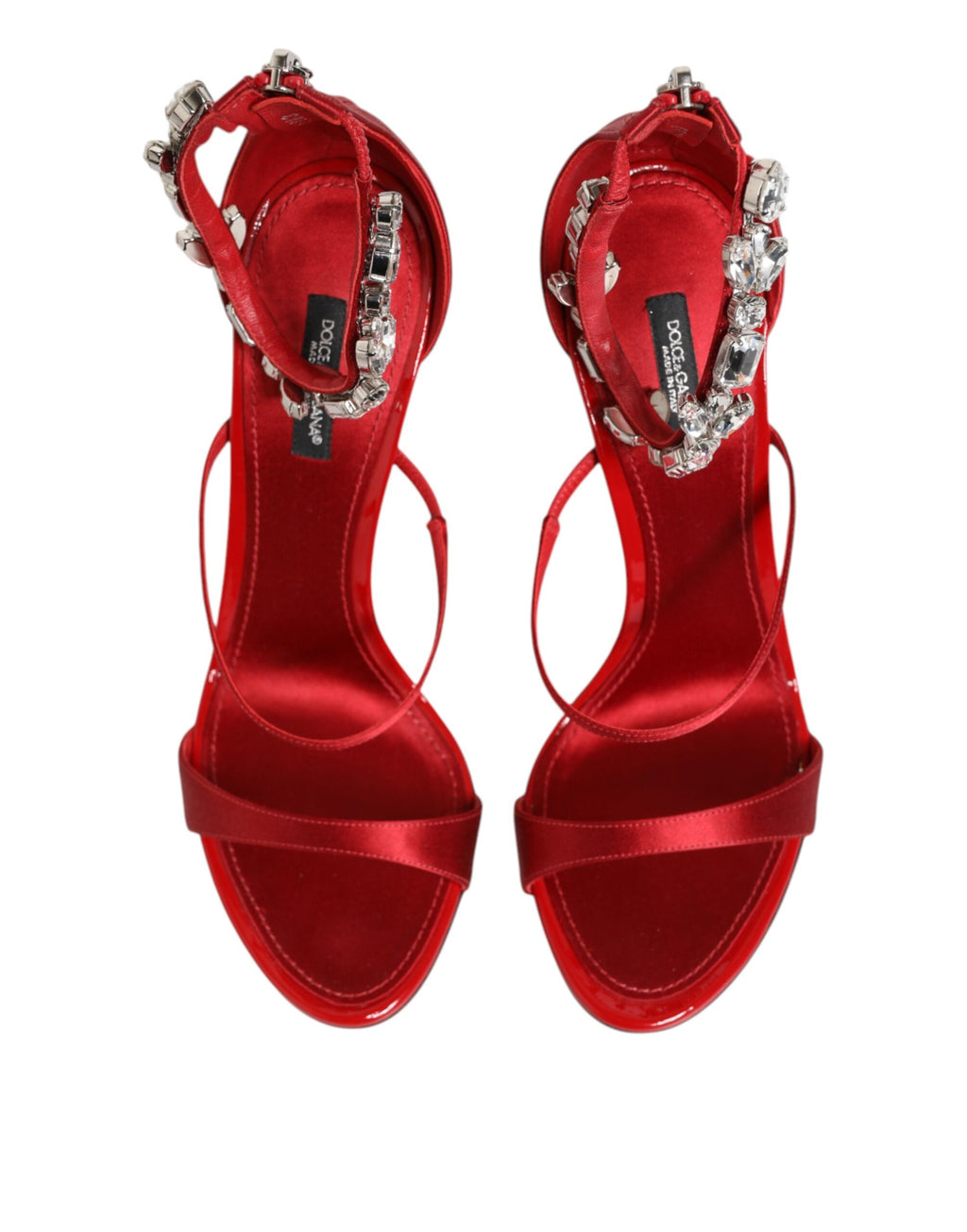 Dolce & Gabbana Red Satin Crystals Keira Sandals Heel Shoes