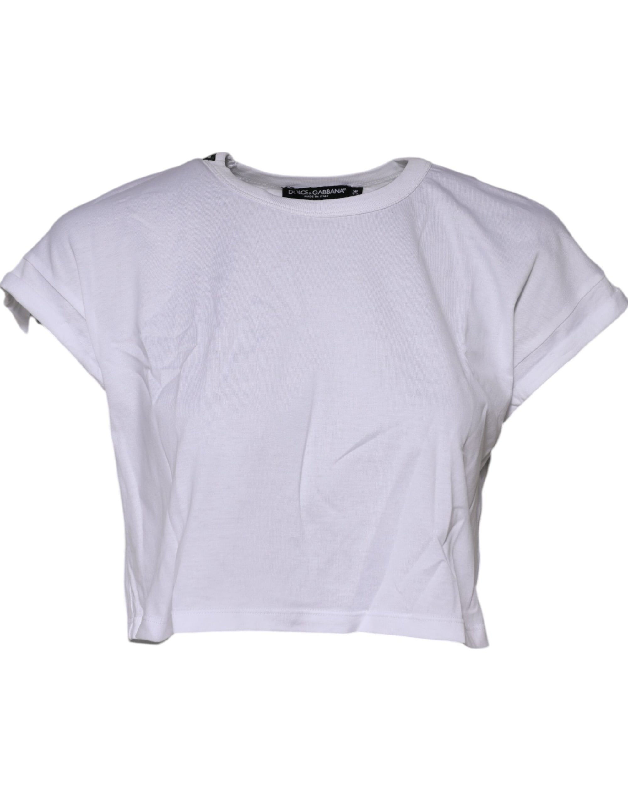 Dolce & Gabbana White Cotton Crew Neck Cropped Top T-shirt