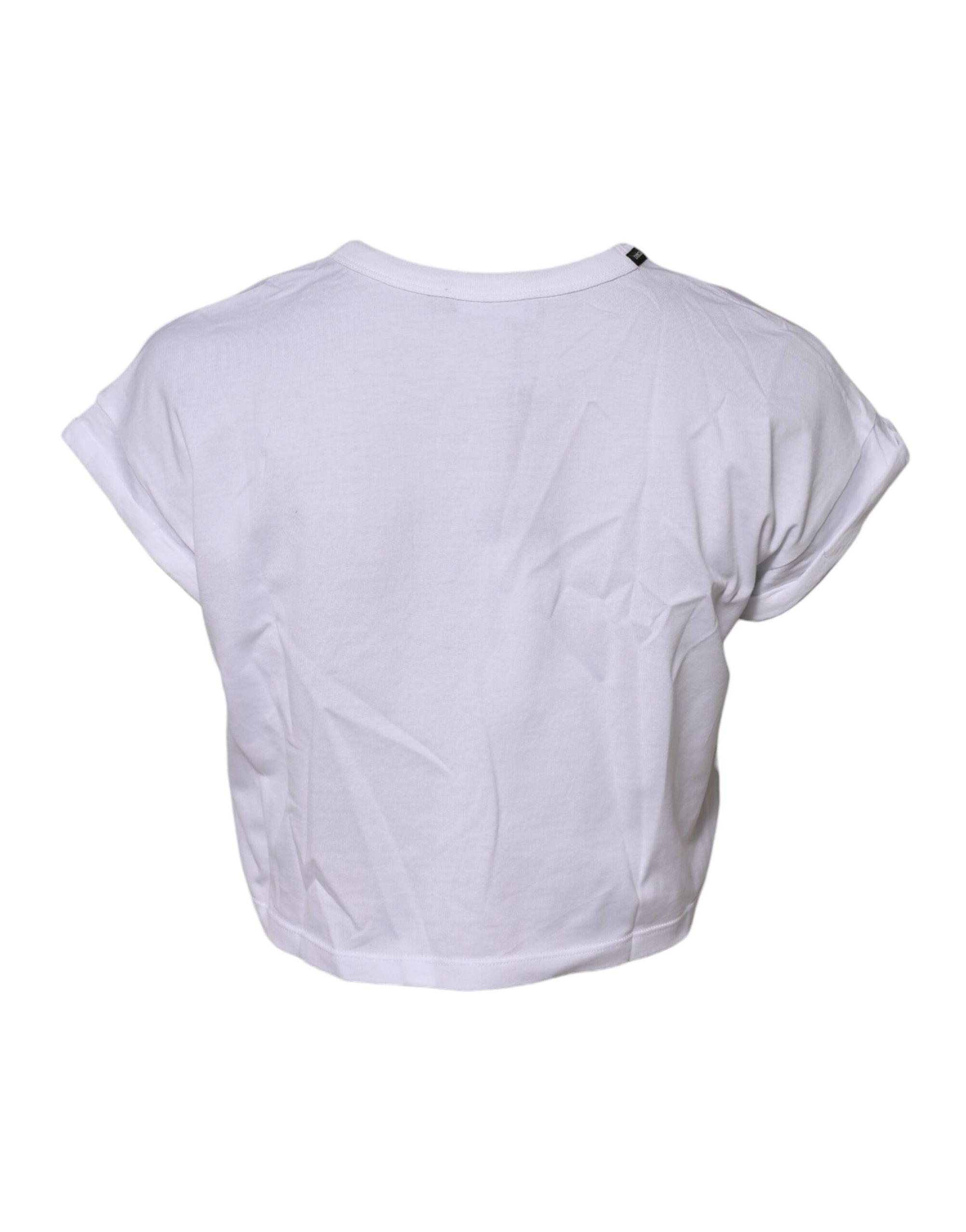 Dolce & Gabbana White Cotton Crew Neck Cropped Top T-shirt