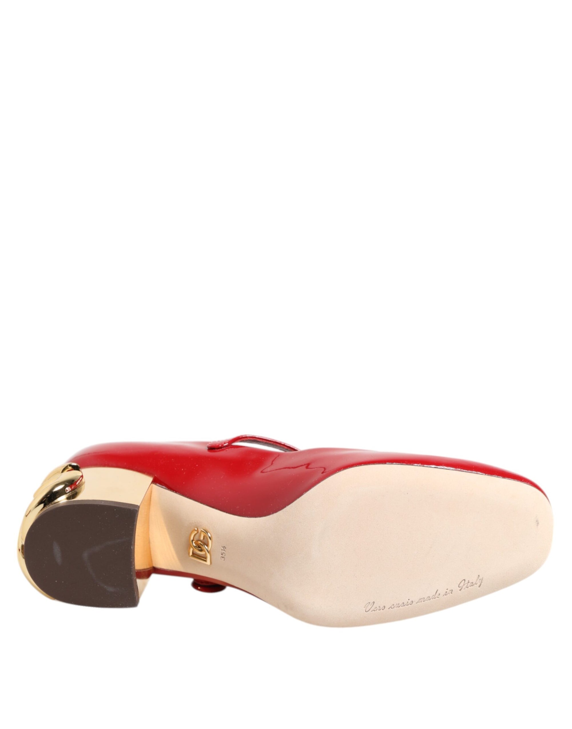 Dolce & Gabbana Red Leather DG Logo Heels Sandals Shoes