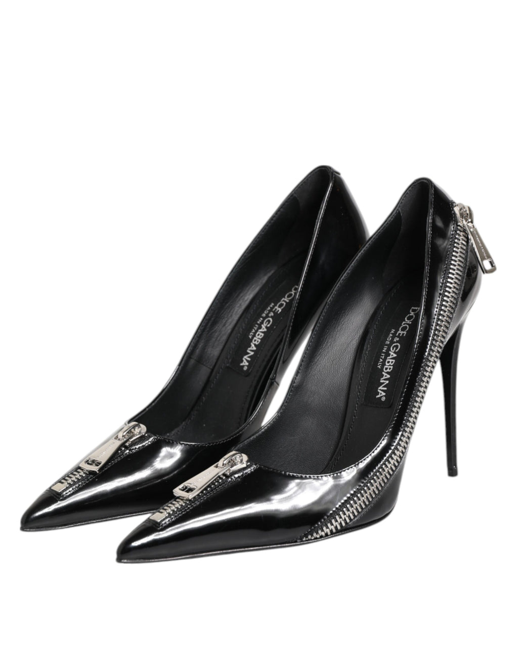Dolce & Gabbana Black Patent Leather Zipper Heels Pumps Shoes