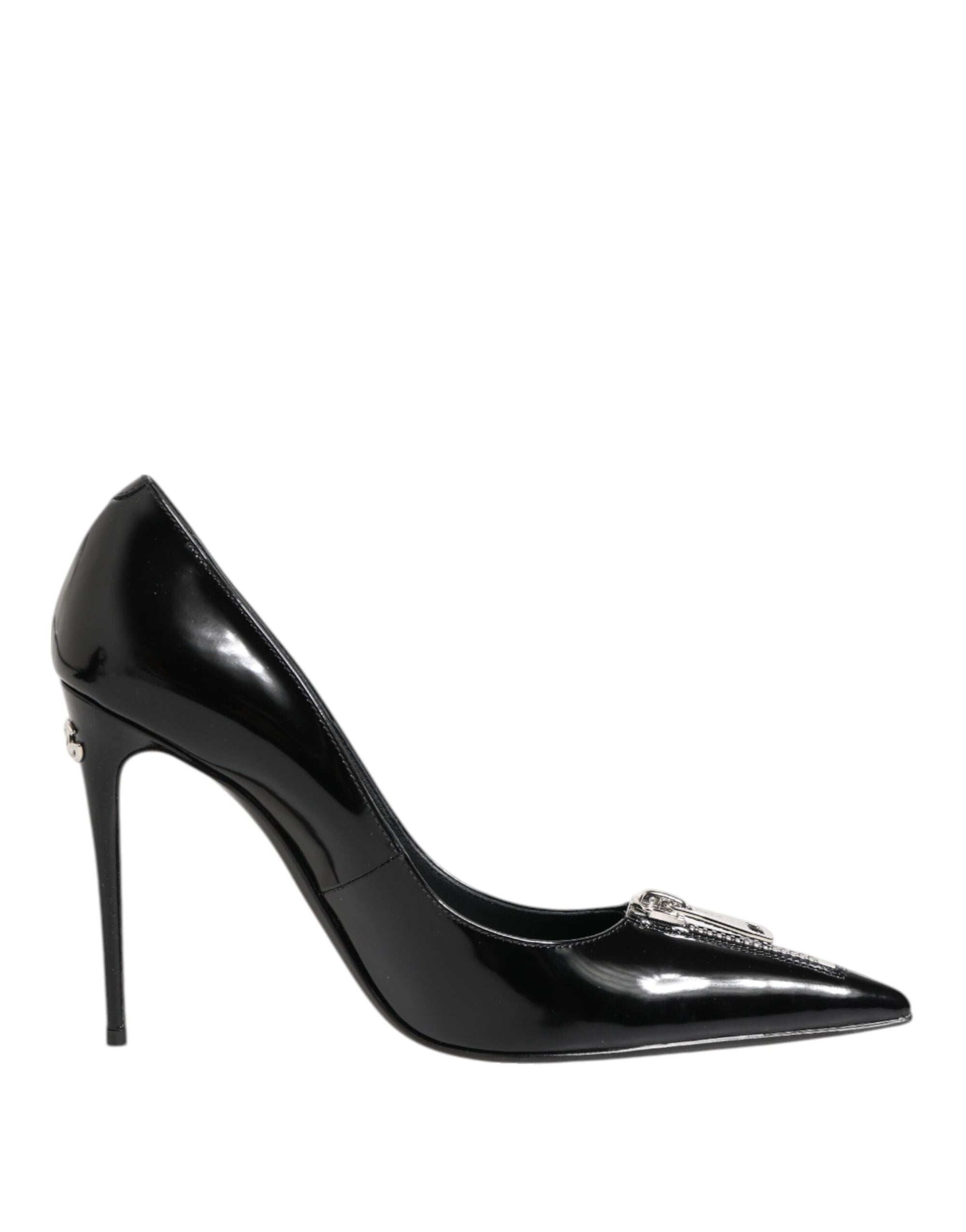 Dolce & Gabbana Black Patent Leather Zipper Heels Pumps Shoes