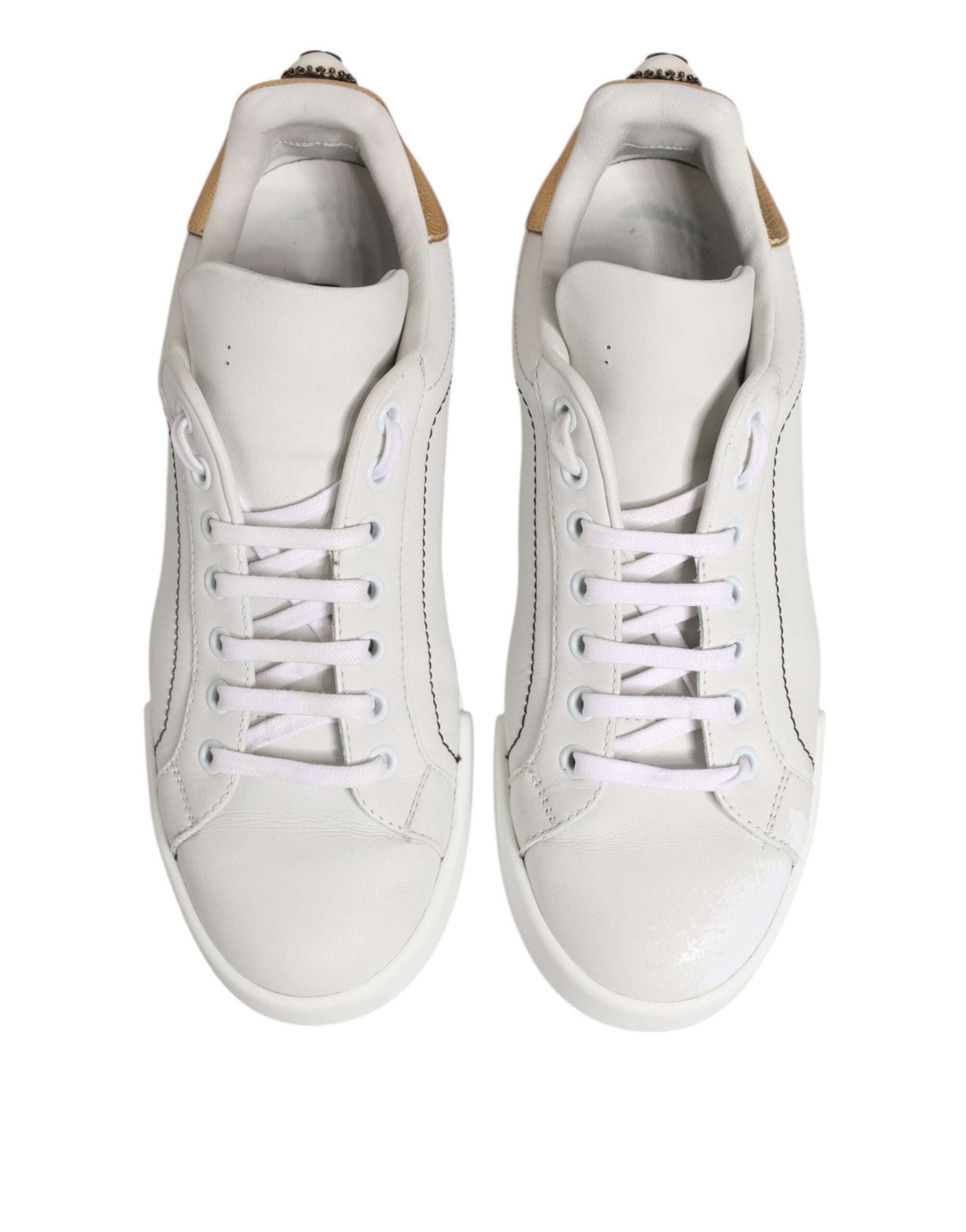 Dolce & Gabbana White Gold Leather Low Top Sneakers Shoes
