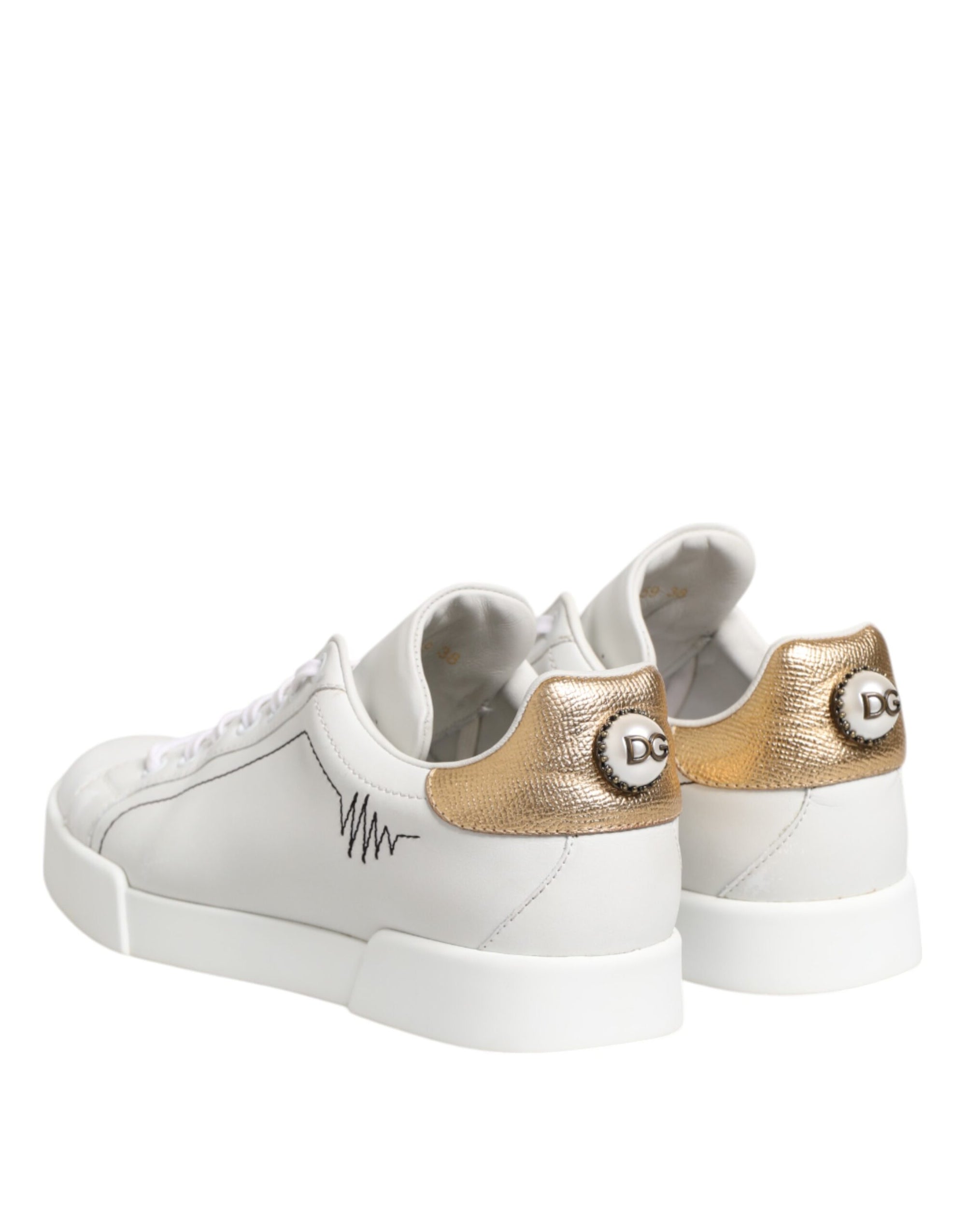 Dolce & Gabbana White Gold Leather Low Top Sneakers Shoes