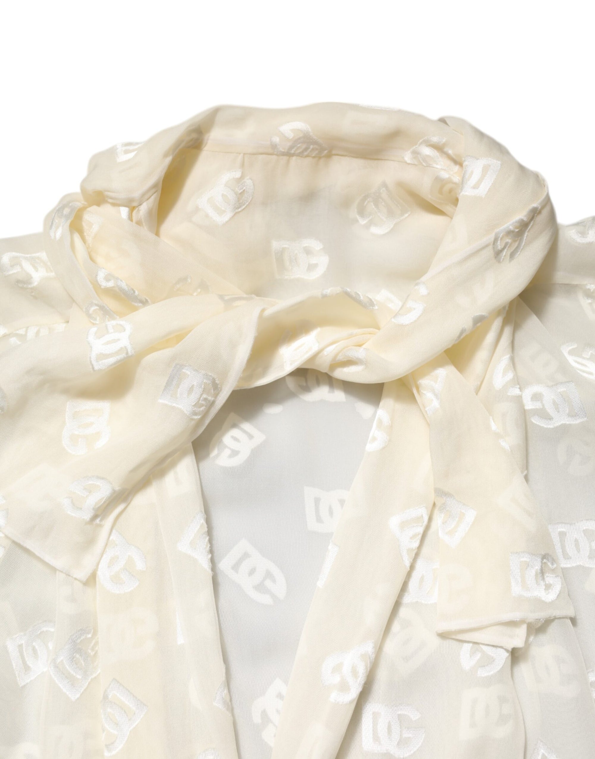 Dolce & Gabbana Off White Logo Monogram Ascot Collar Top