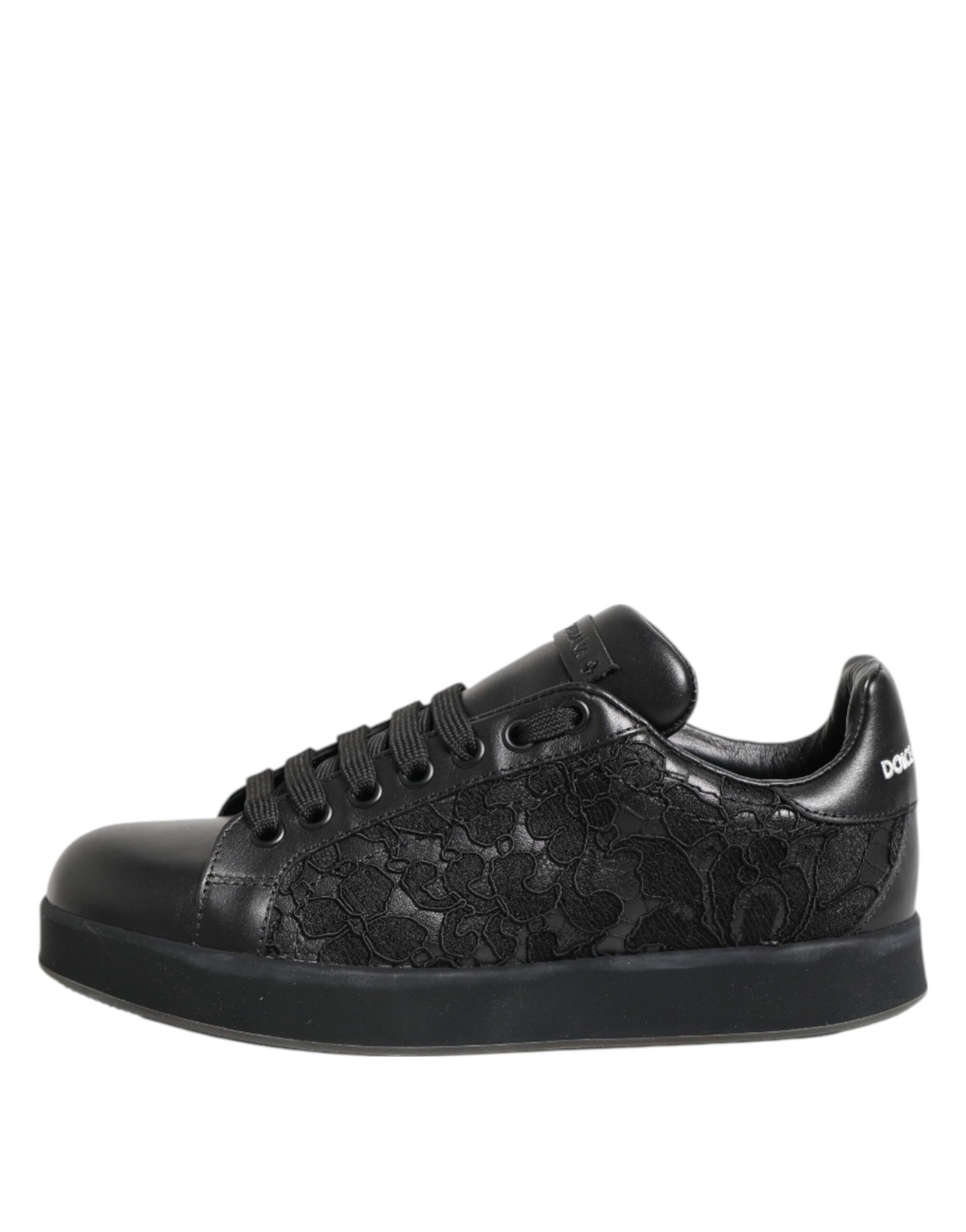Dolce & Gabbana Black Floral Lace Low Top Sneakers Shoes