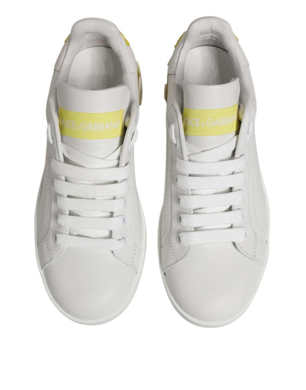 Dolce & Gabbana White Yellow Leather Low Top Sneakers Shoes