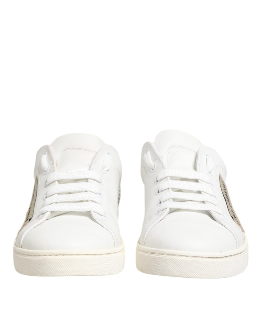 Dolce & Gabbana White Gray Leather Low Top Sneakers Shoes