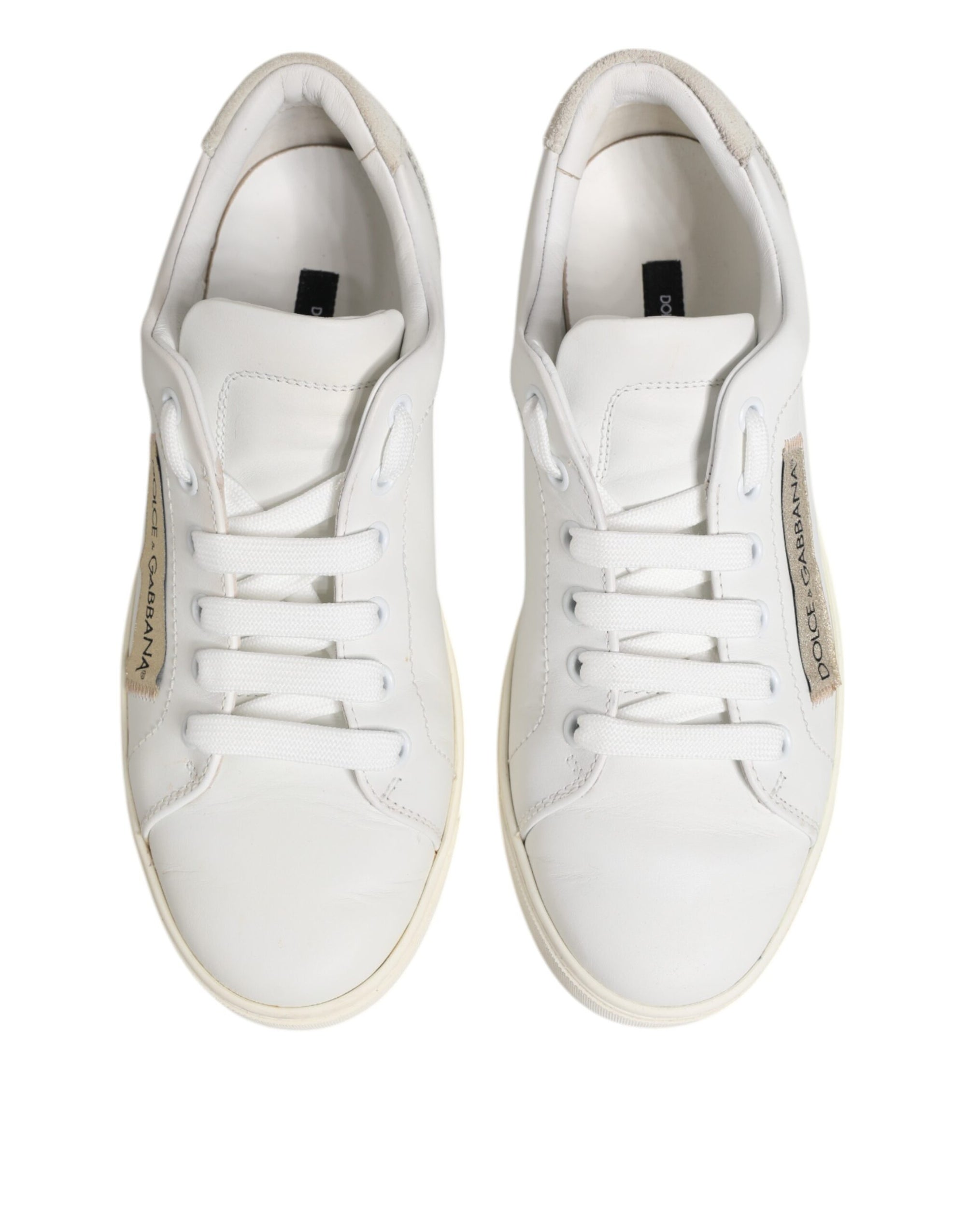 Dolce & Gabbana White Gray Leather Low Top Sneakers Shoes