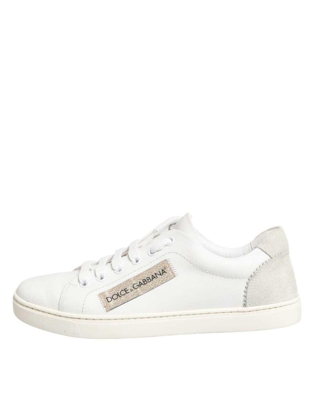Dolce & Gabbana White Gray Leather Low Top Sneakers Shoes