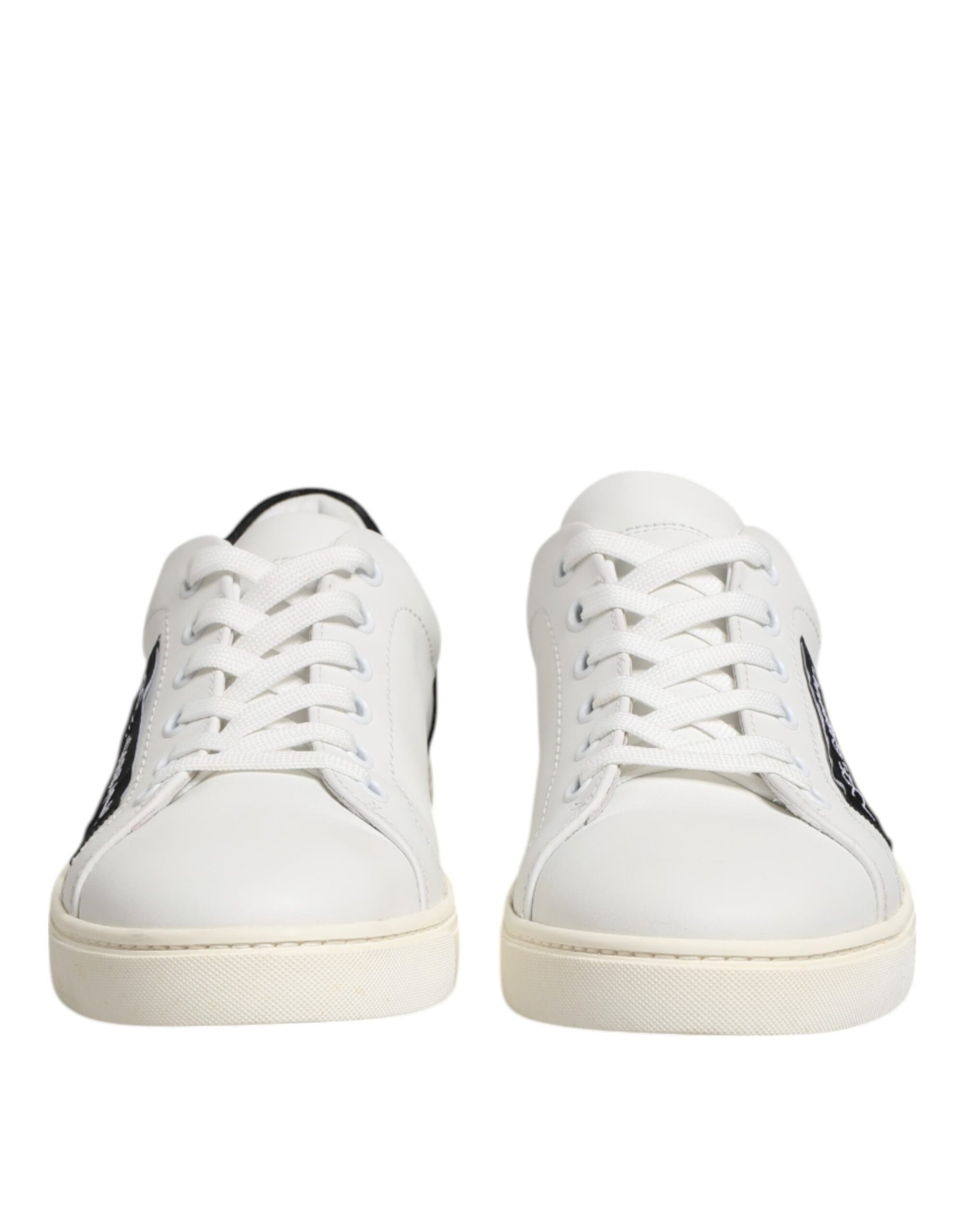 Dolce & Gabbana White Black Leather Low Top Sneakers Shoes
