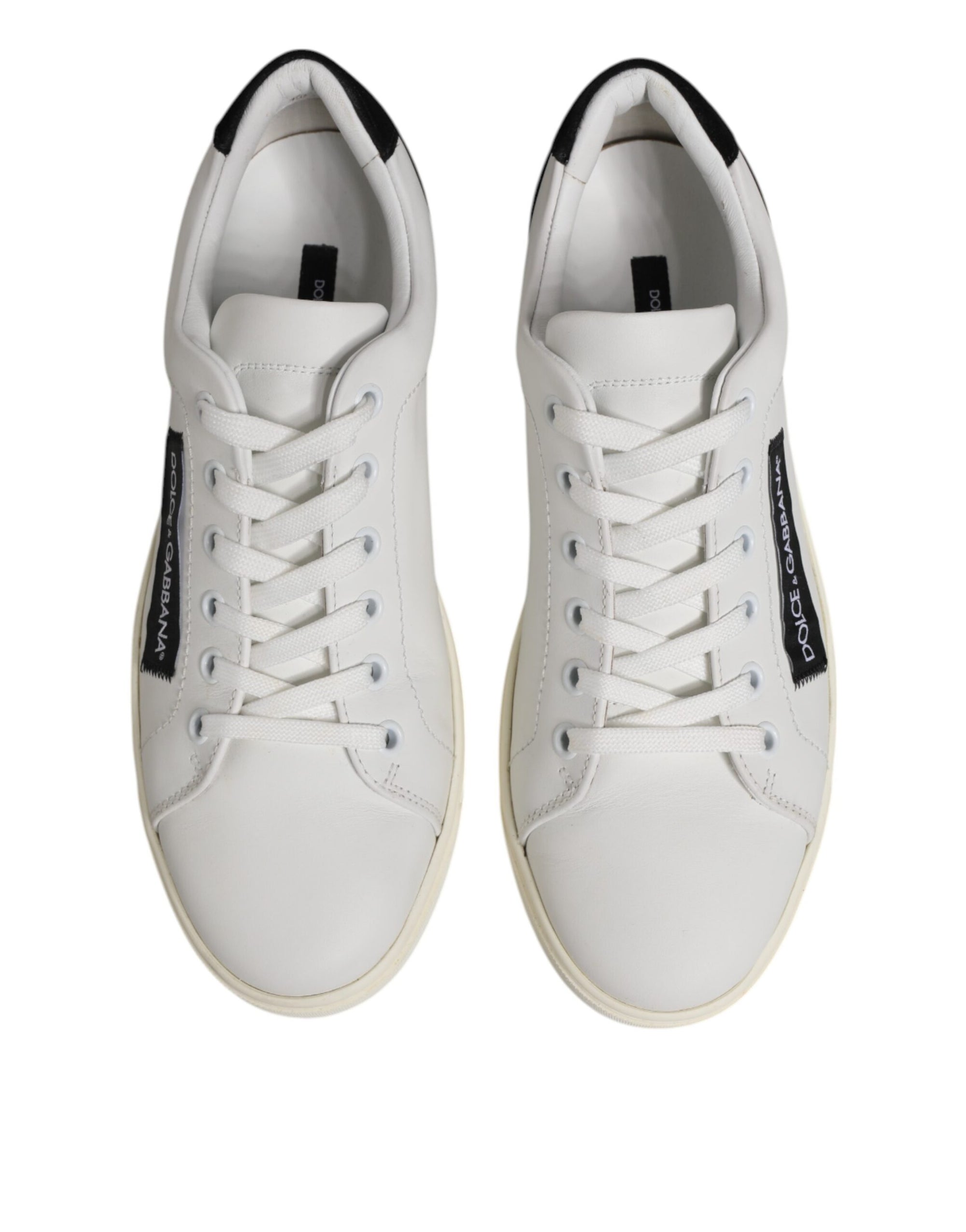 Dolce & Gabbana White Black Leather Low Top Sneakers Shoes