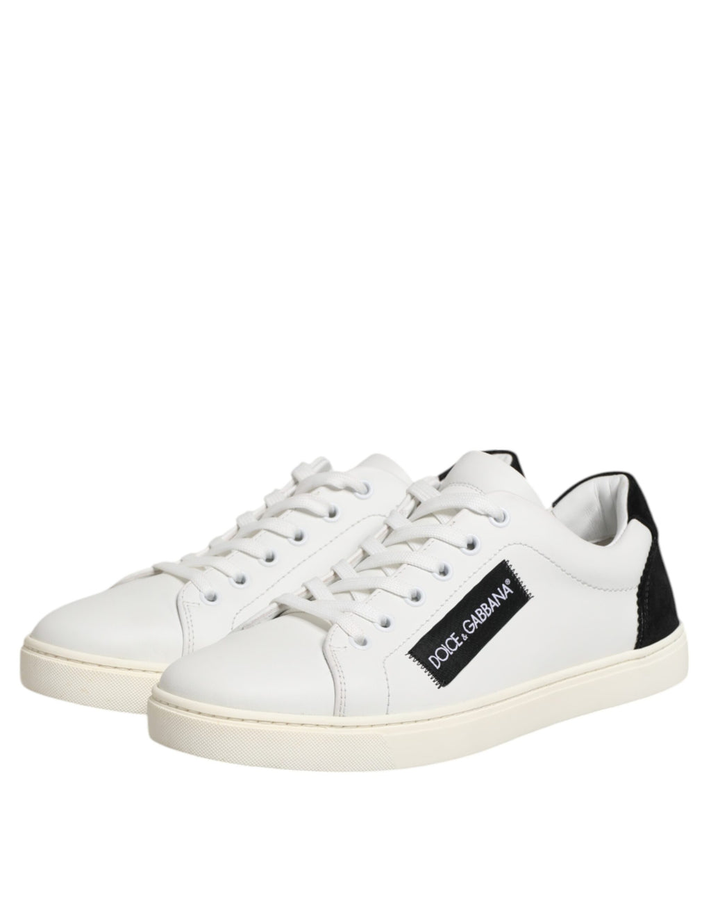 Dolce & Gabbana White Black Leather Low Top Sneakers Shoes