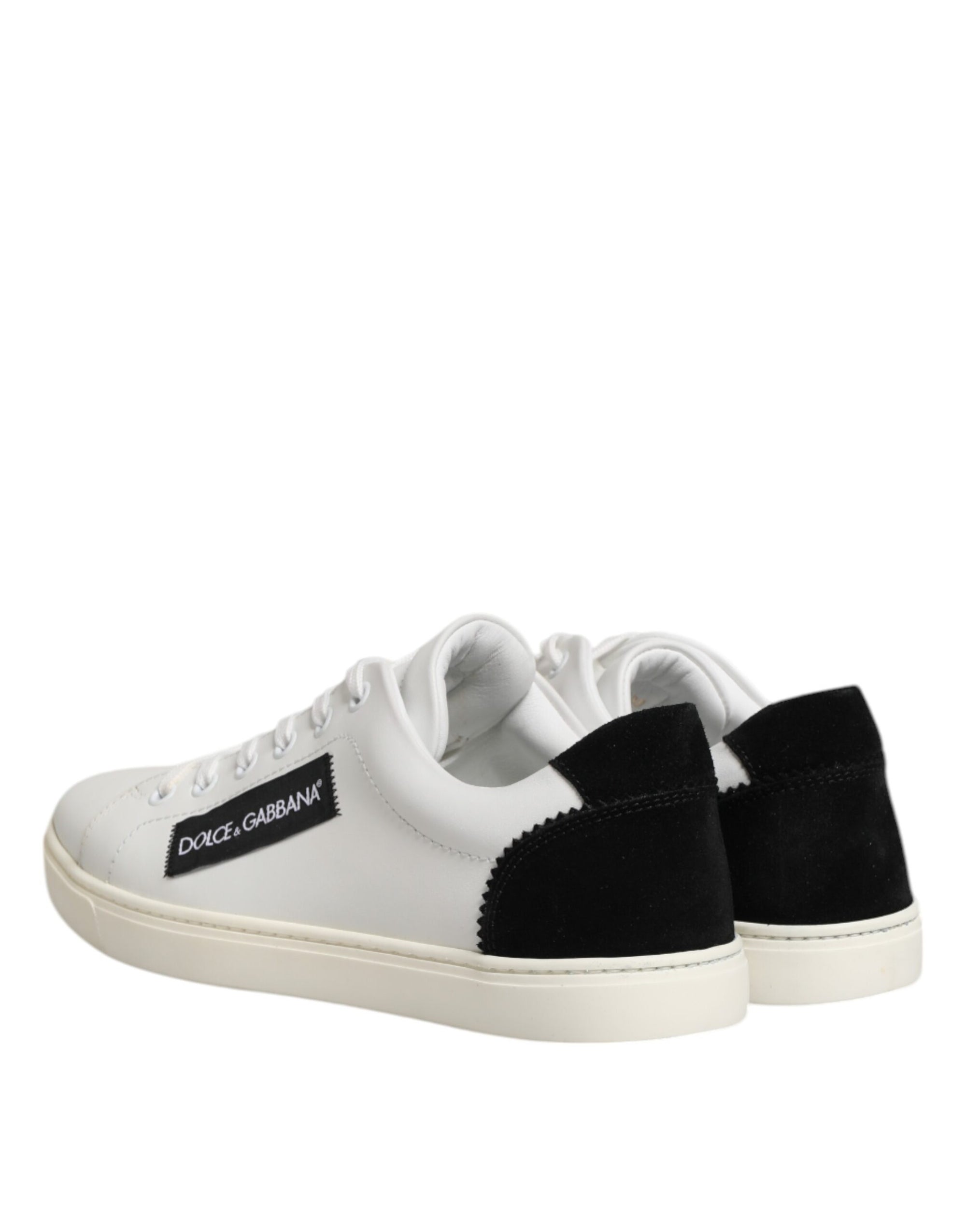 Dolce & Gabbana White Black Leather Low Top Sneakers Shoes