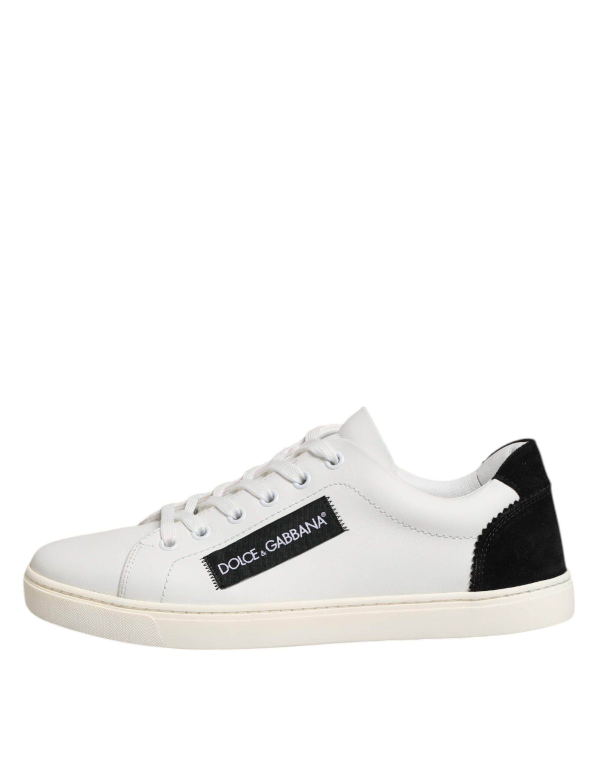 Dolce & Gabbana White Black Leather Low Top Sneakers Shoes